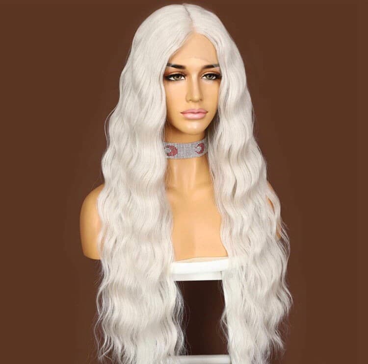 24” white platinum blonde summer wavy Lace Front Wig *NEW* 5” front lace middle part - Thumbnail 3