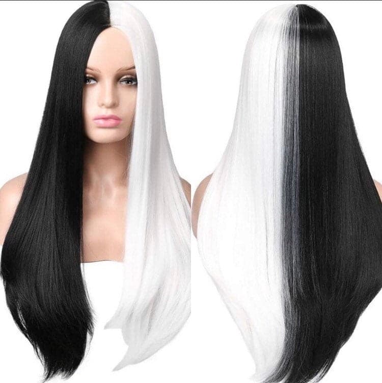 CRUELLA 22” Black & White split dye straight wig -ARRIVES NEW Perfect for Cruella Deville costume - Thumbnail 2