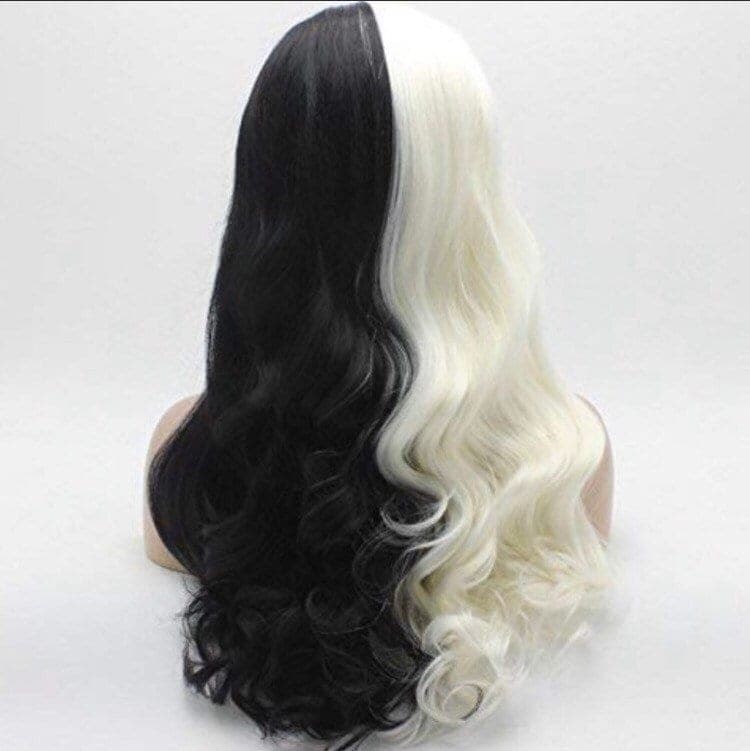 CRUELLA 22” Black & White split dye body wavy lace front wig -ARRIVES NEW Perfect for Cruella Deville costume - Thumbnail 5