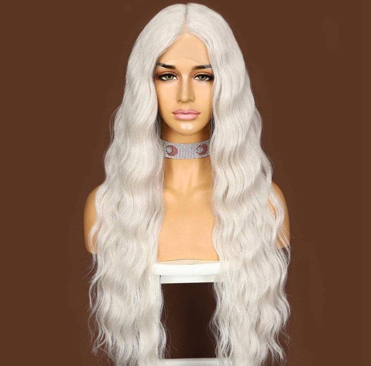24” white platinum blonde summer wavy Lace Front Wig *NEW* 5” front lace middle part - Thumbnail 2