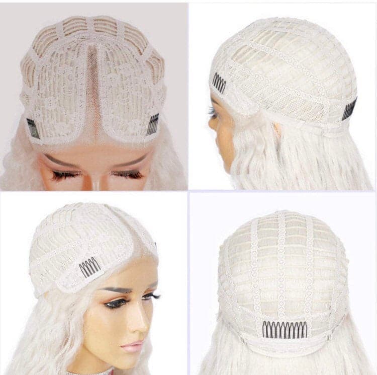 24” white platinum blonde summer wavy Lace Front Wig *NEW* 5” front lace middle part - Thumbnail 4
