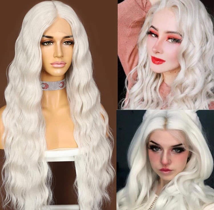 24” white platinum blonde summer wavy Lace Front Wig *NEW* 5” front lace middle part