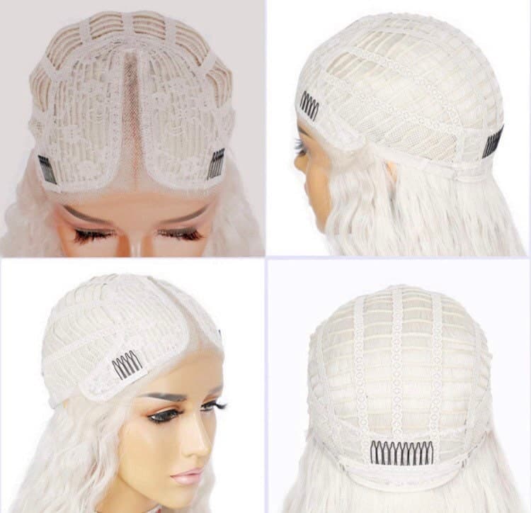 24” white platinum blonde summer wavy Lace Front Wig *NEW* 5” front lace middle part - Thumbnail 7