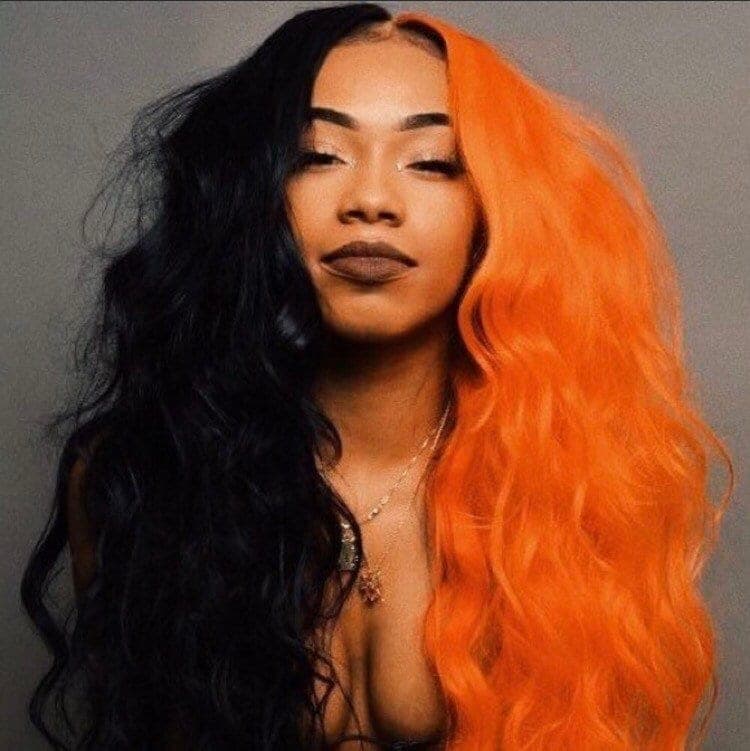 24” Orange & Black 2 Tone wavy split dye lace front wig . Arrives New