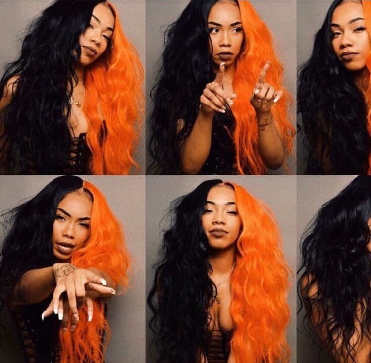 24” Orange & Black 2 Tone wavy split dye lace front wig . Arrives New - Thumbnail 3