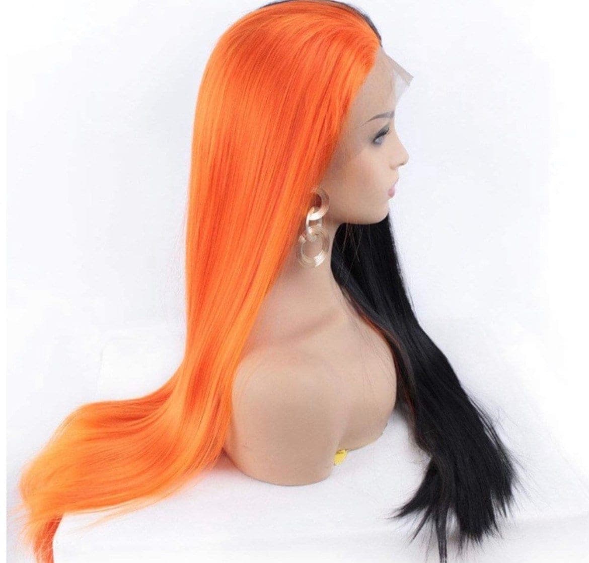 24” Orange & Black 2 Tone split dye straight lace front wig . Arrives New - Thumbnail 5