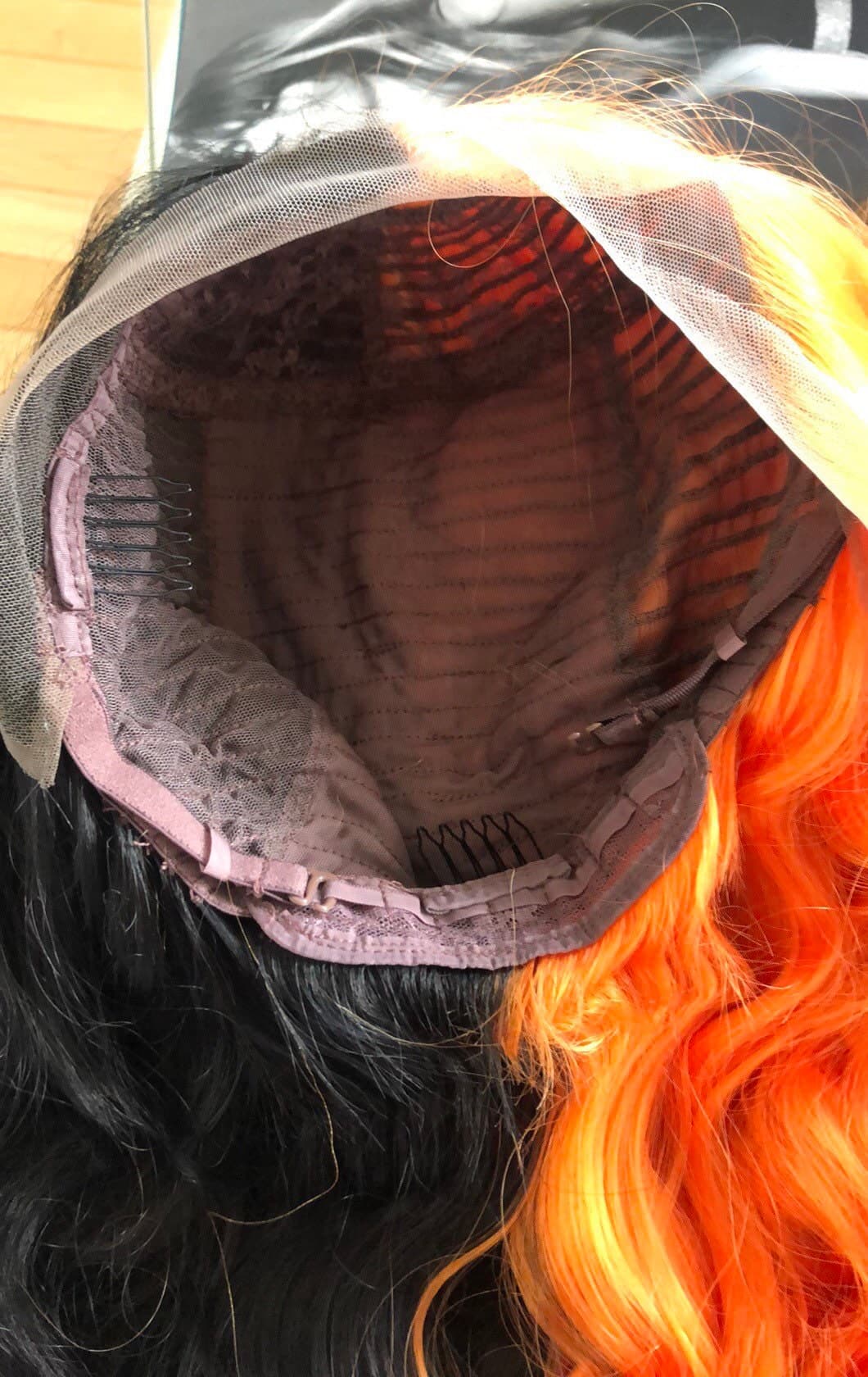 24” Orange & Black 2 Tone wavy split dye lace front wig . Arrives New - Thumbnail 10