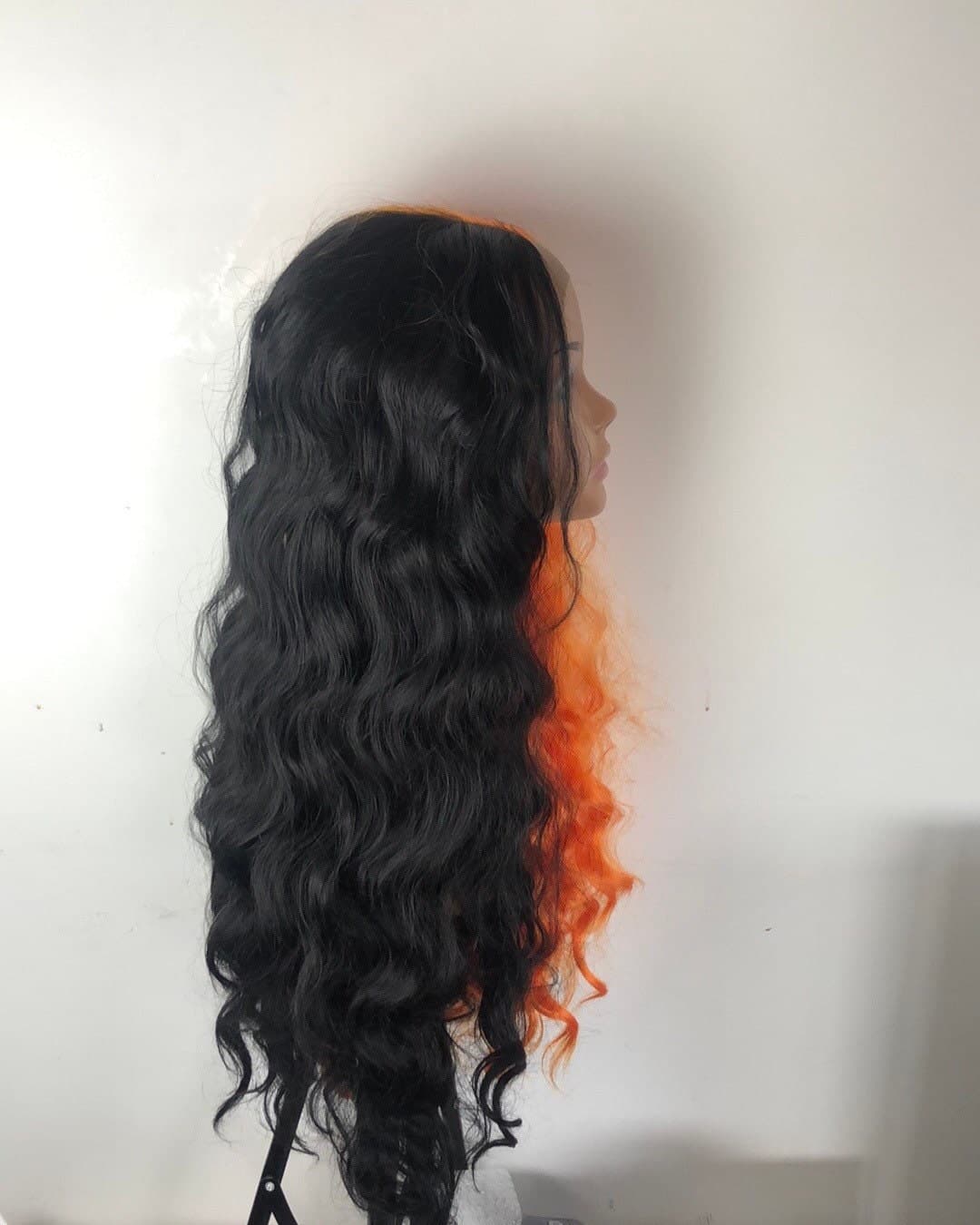 24” Orange & Black 2 Tone wavy split dye lace front wig . Arrives New - Thumbnail 8