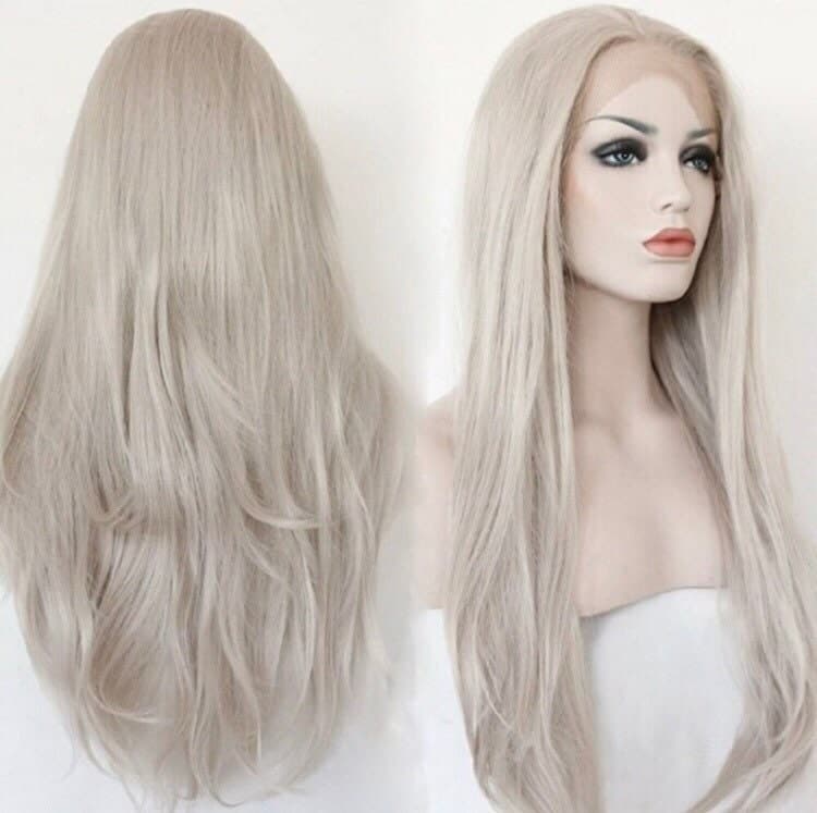 24” GREY silver natural straight lace front wig for beautiful woman *NEW* - Thumbnail 2