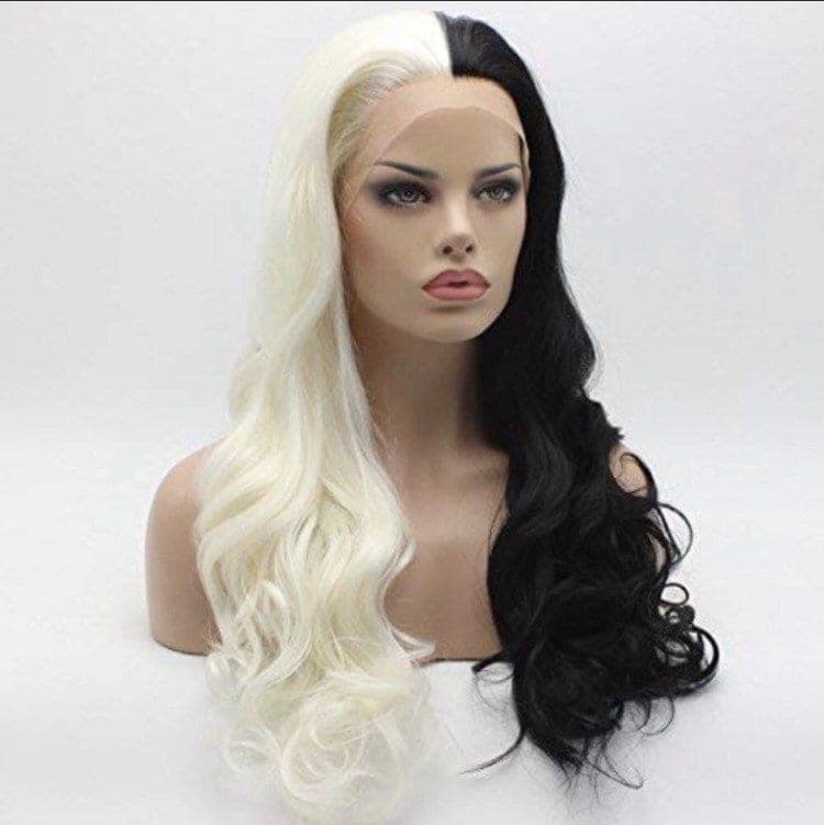 CRUELLA 22” Black & White split dye body wavy lace front wig -ARRIVES NEW Perfect for Cruella Deville costume - Thumbnail 7