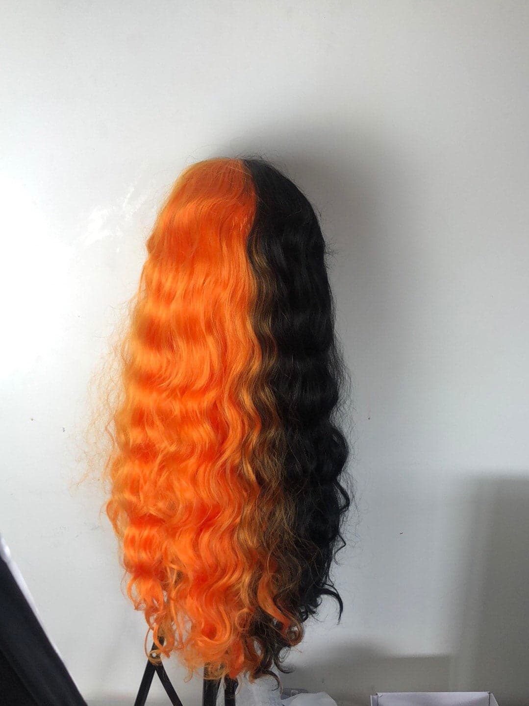 24” Orange & Black 2 Tone wavy split dye lace front wig . Arrives New - Thumbnail 7