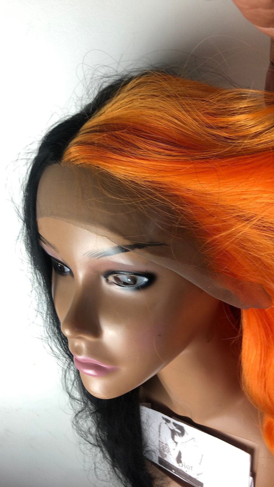 24” Orange & Black 2 Tone wavy split dye lace front wig . Arrives New - Thumbnail 4