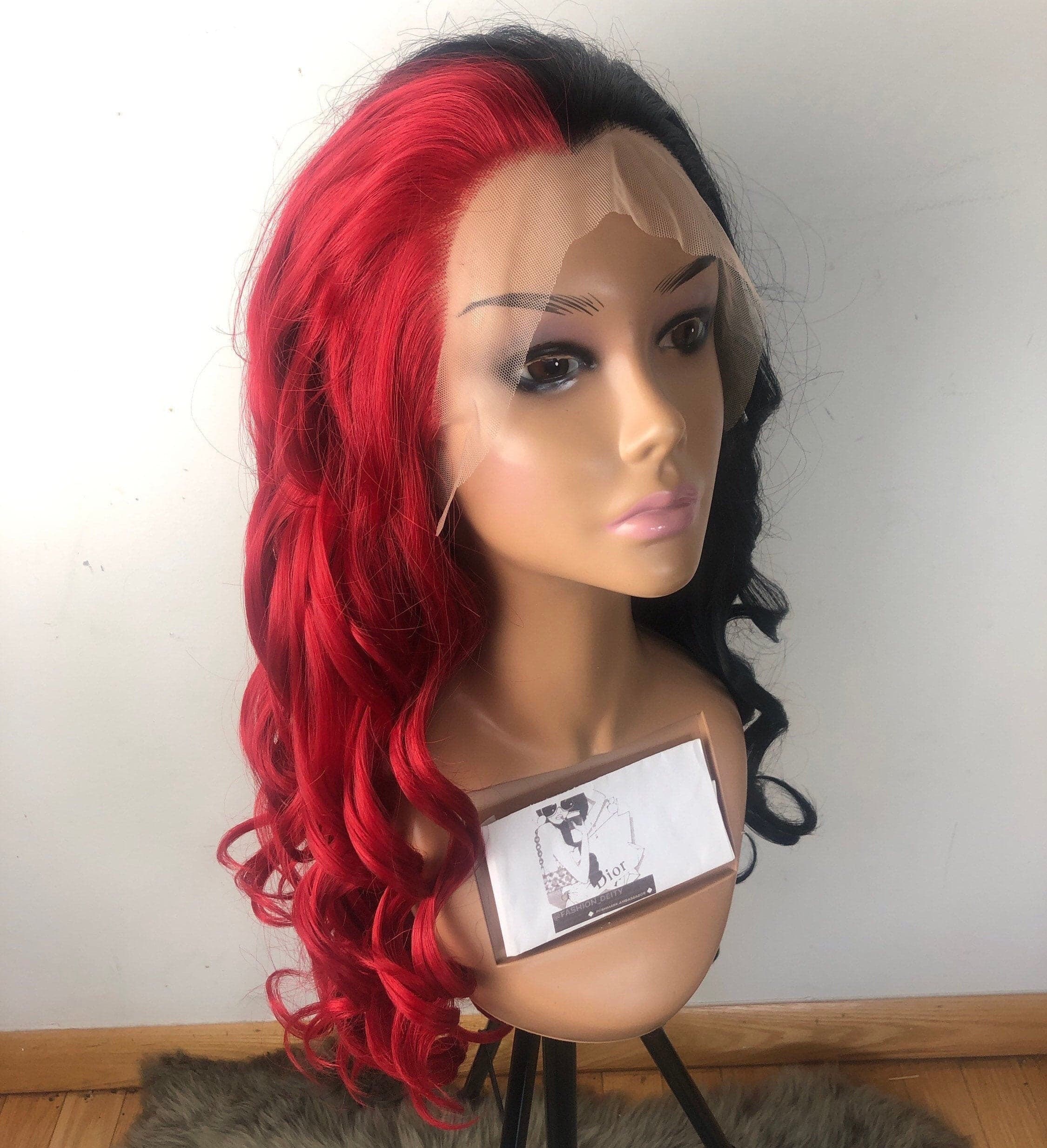 24” Red & Black 2 Tone split dye lace front wig . Arrives New - Thumbnail 5