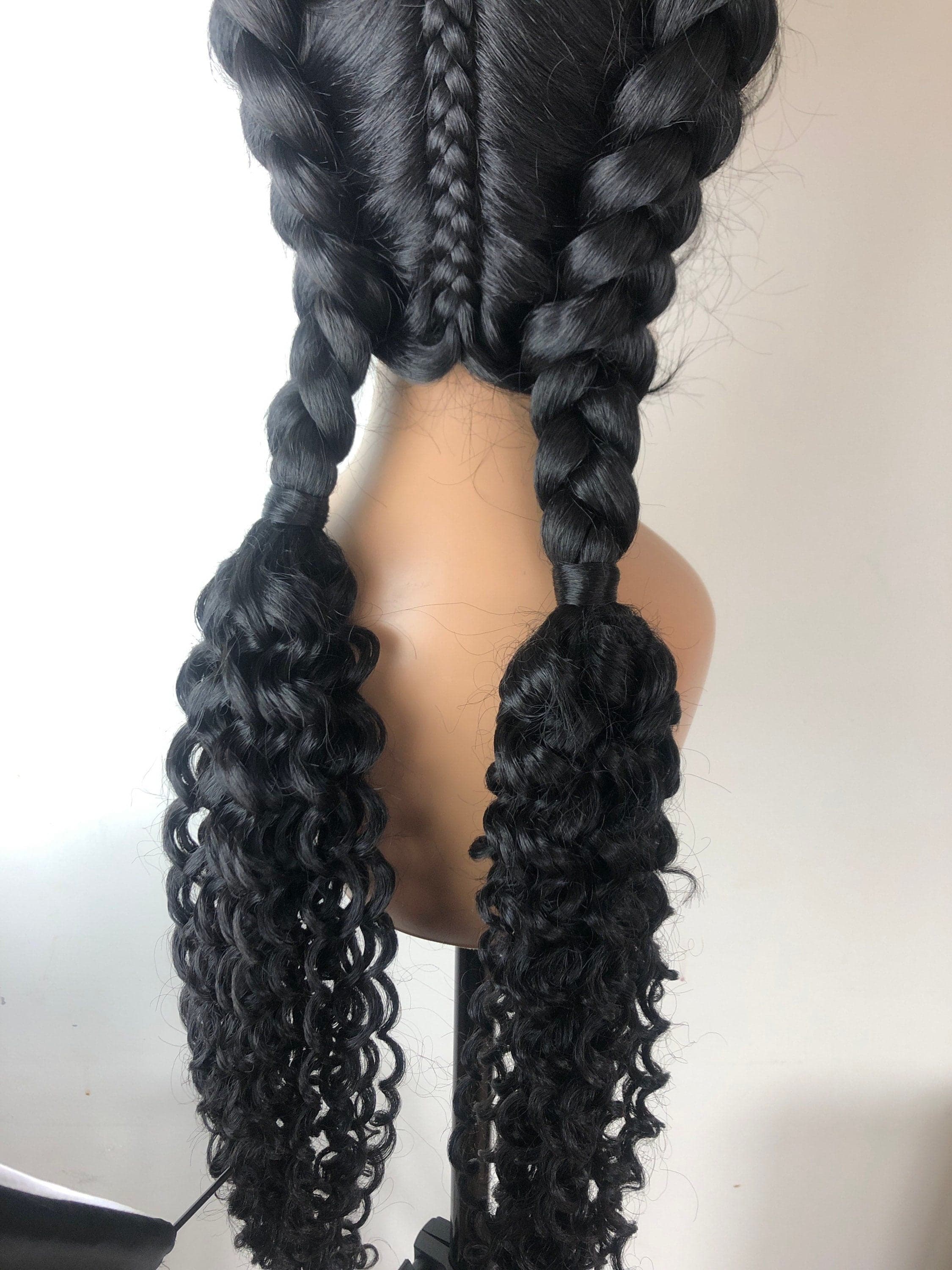 28” Black Dutch Braided Lace Front Wig Pre Plucked Hair Line & Baby Hairs - Thumbnail 8