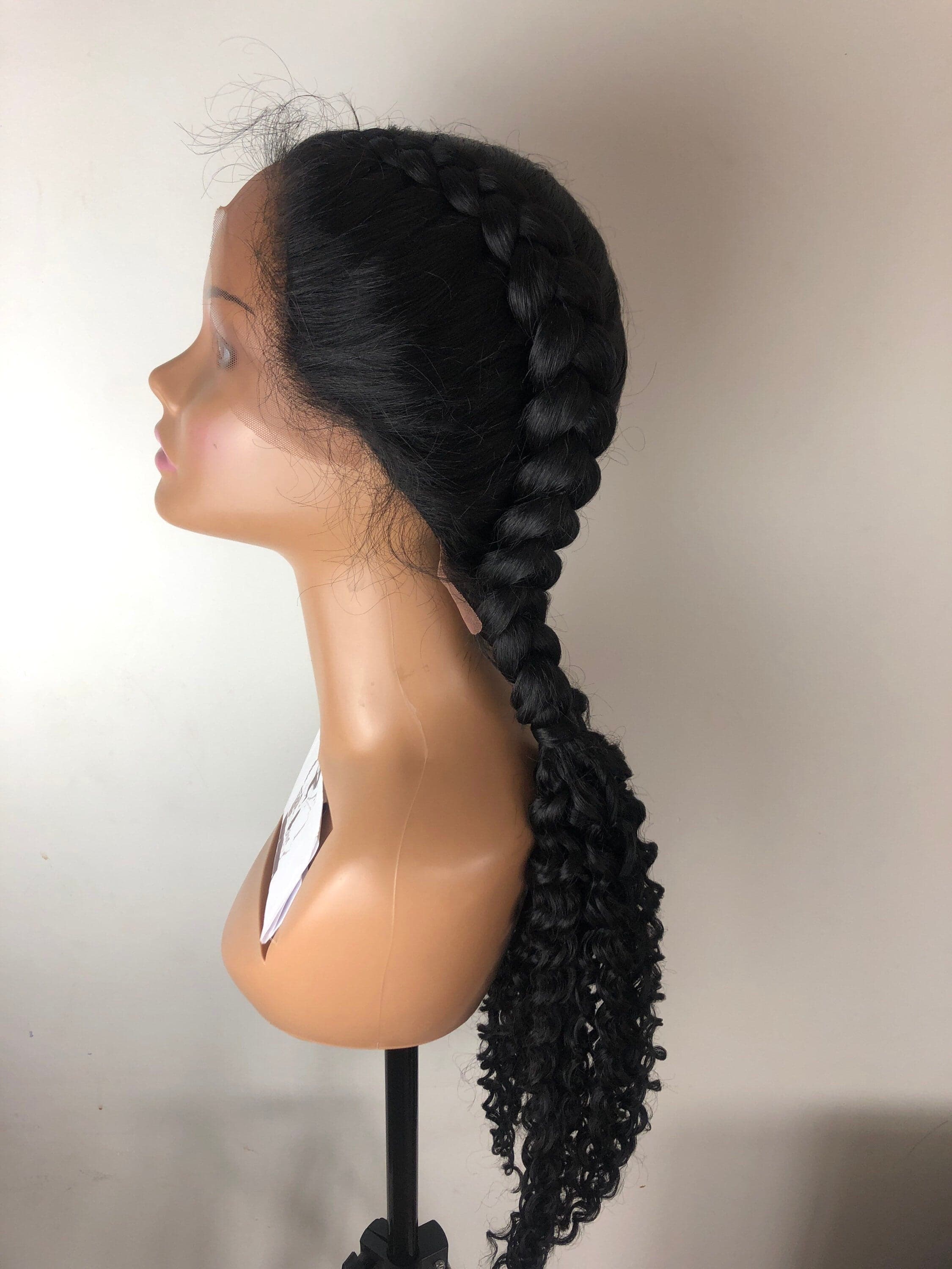 28” Black Dutch Braided Lace Front Wig Pre Plucked Hair Line & Baby Hairs - Thumbnail 2