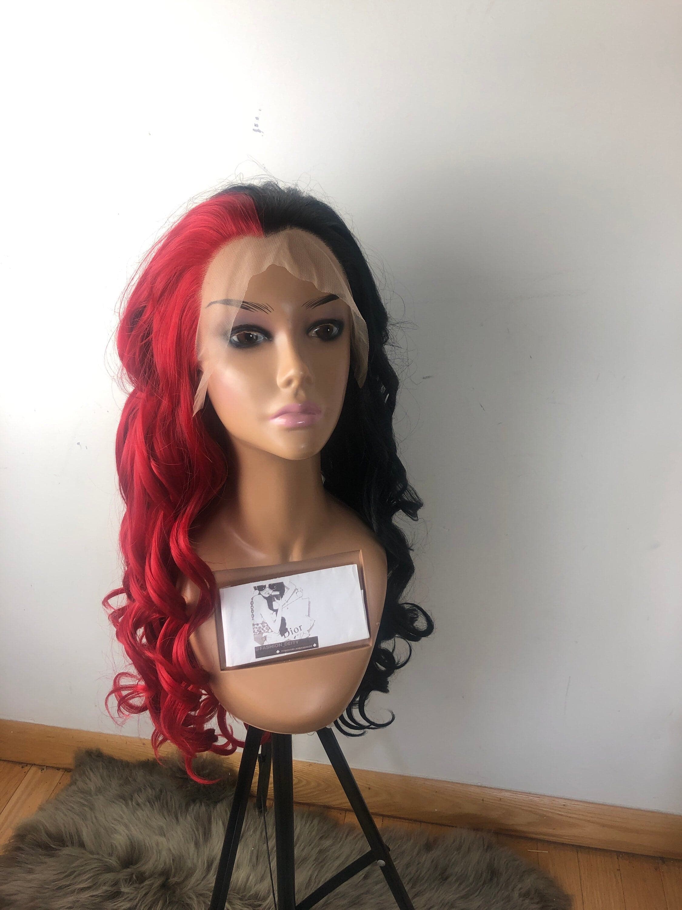 24” Red & Black 2 Tone split dye lace front wig . Arrives New - Thumbnail 9
