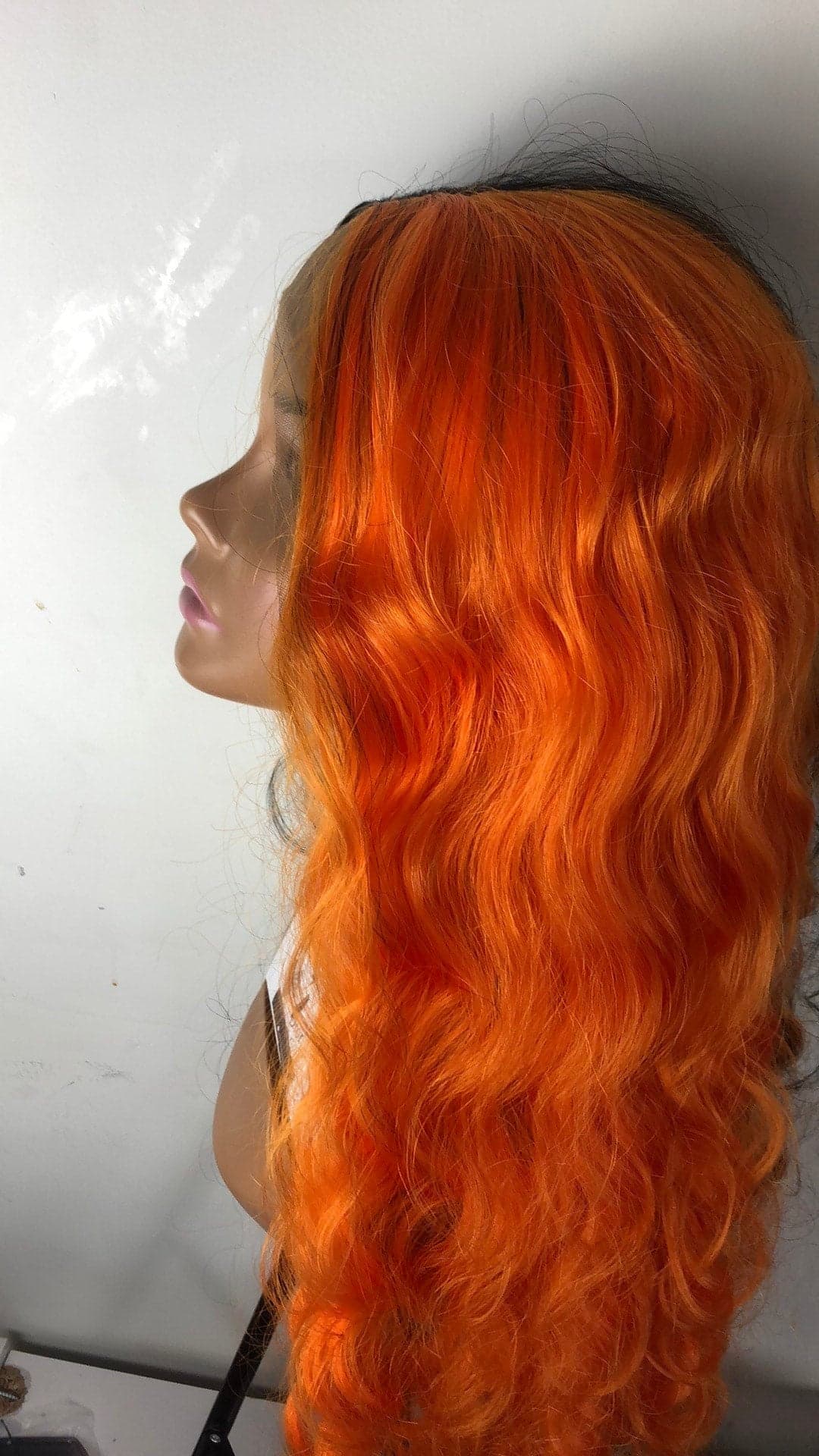 24” Orange & Black 2 Tone wavy split dye lace front wig . Arrives New - Thumbnail 6