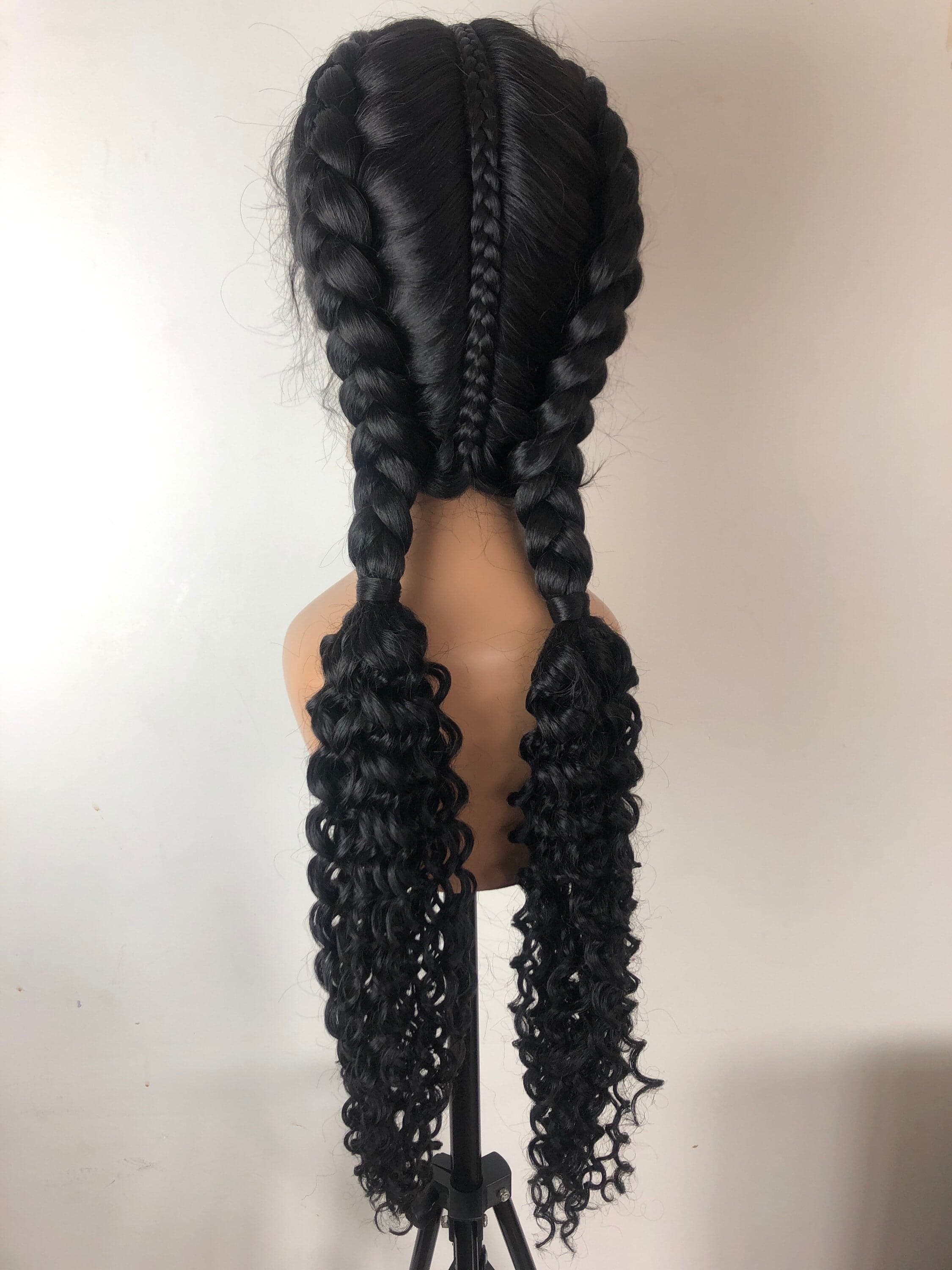 28” Black Dutch Braided Lace Front Wig Pre Plucked Hair Line & Baby Hairs - Thumbnail 6