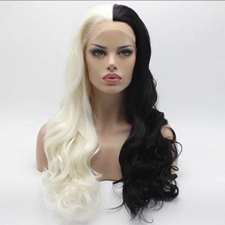 CRUELLA 22” Black & White split dye body wavy lace front wig -ARRIVES NEW Perfect for Cruella Deville costume - Thumbnail 2