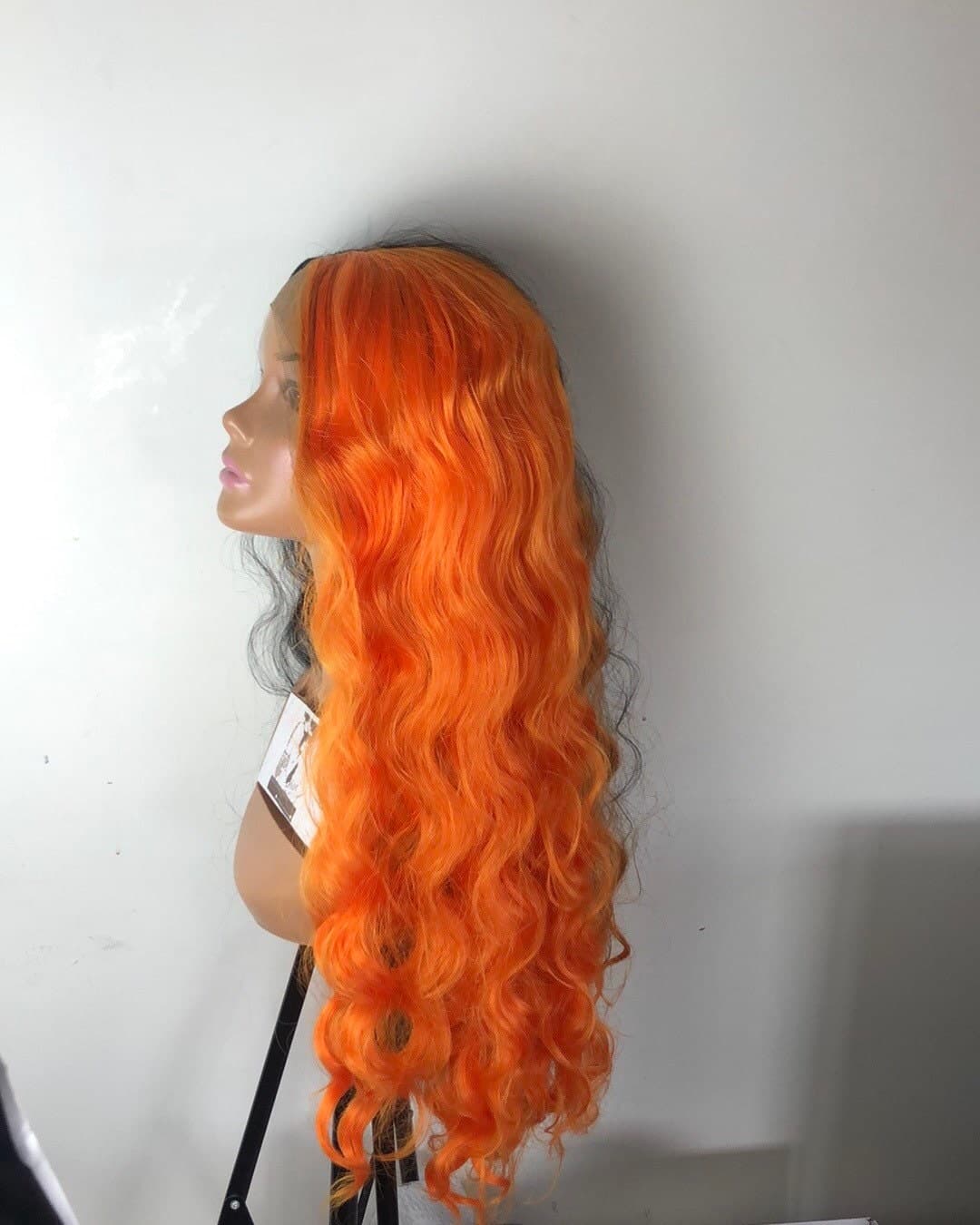 24” Orange & Black 2 Tone wavy split dye lace front wig . Arrives New - Thumbnail 9