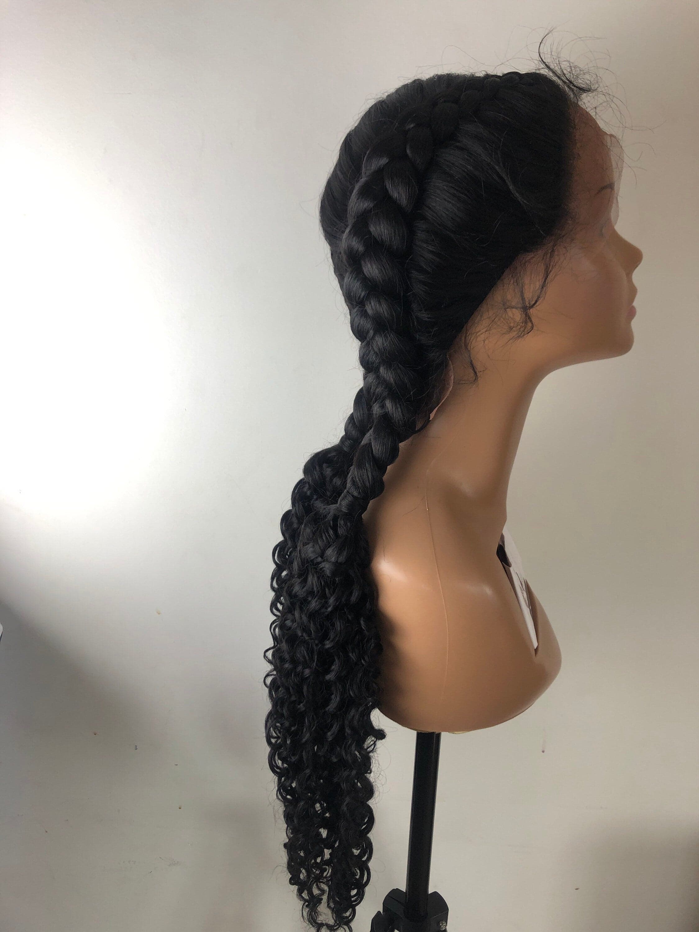 28” Black Dutch Braided Lace Front Wig Pre Plucked Hair Line & Baby Hairs - Thumbnail 7