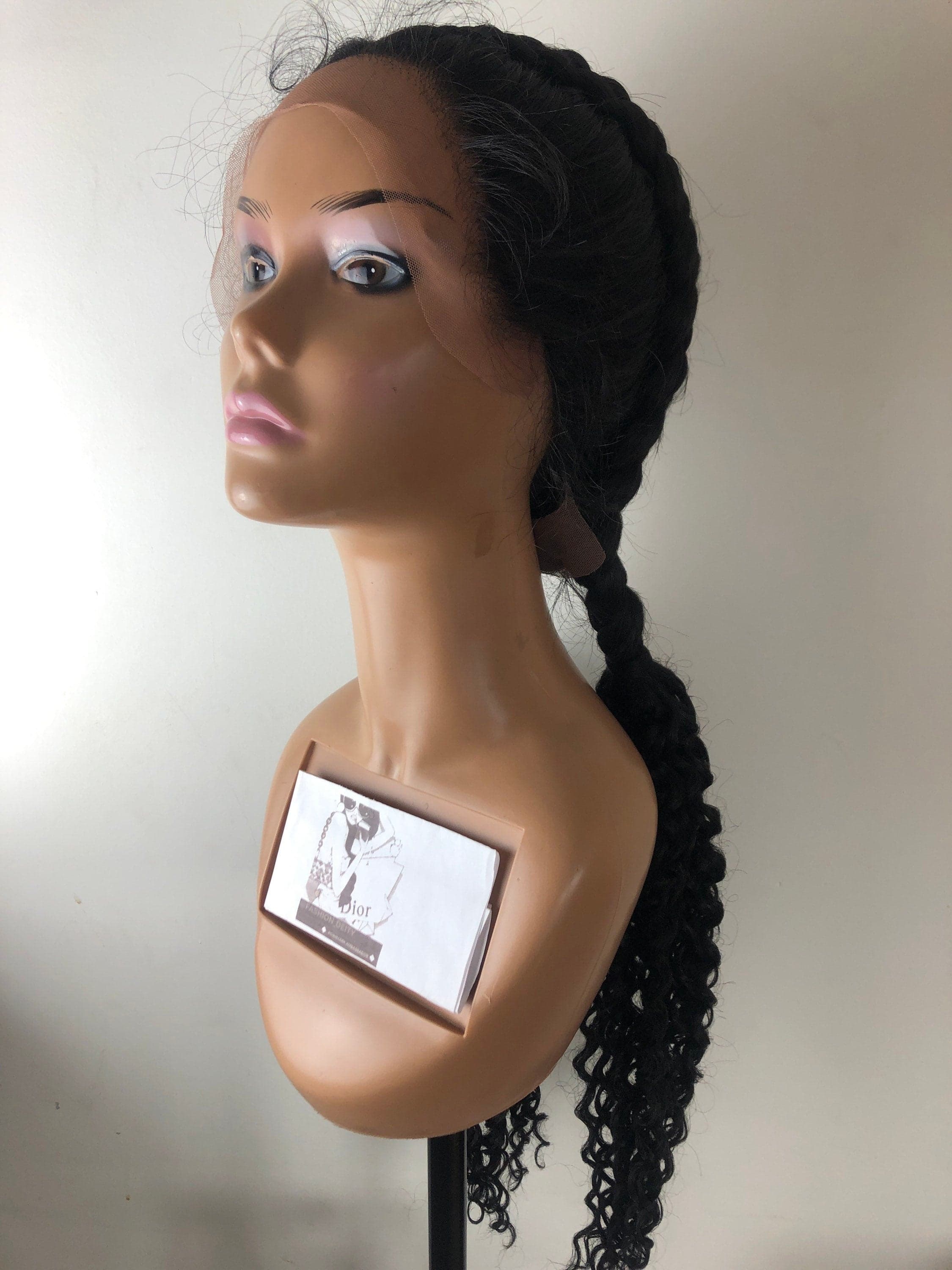 28” Black Dutch Braided Lace Front Wig Pre Plucked Hair Line & Baby Hairs - Thumbnail 9
