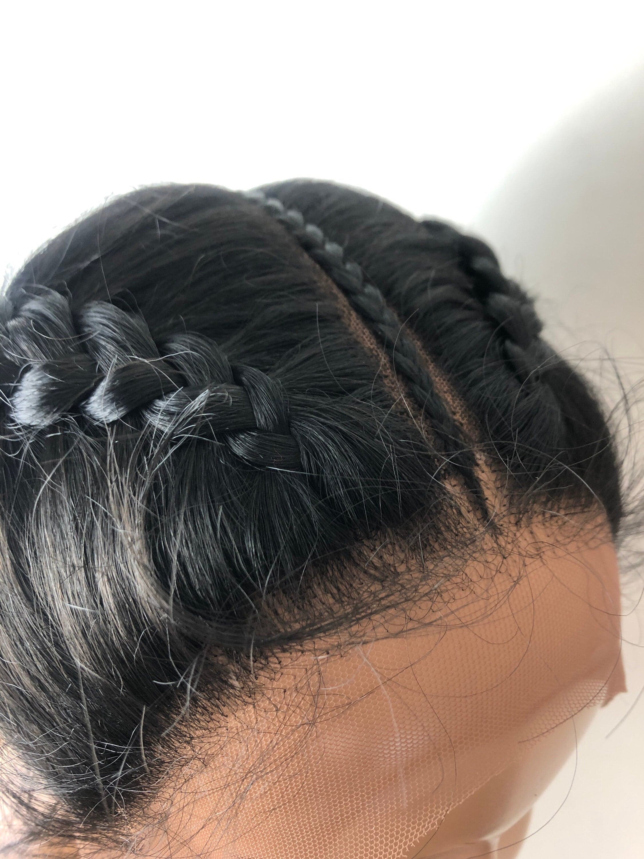 28” Black Dutch Braided Lace Front Wig Pre Plucked Hair Line & Baby Hairs - Thumbnail 4