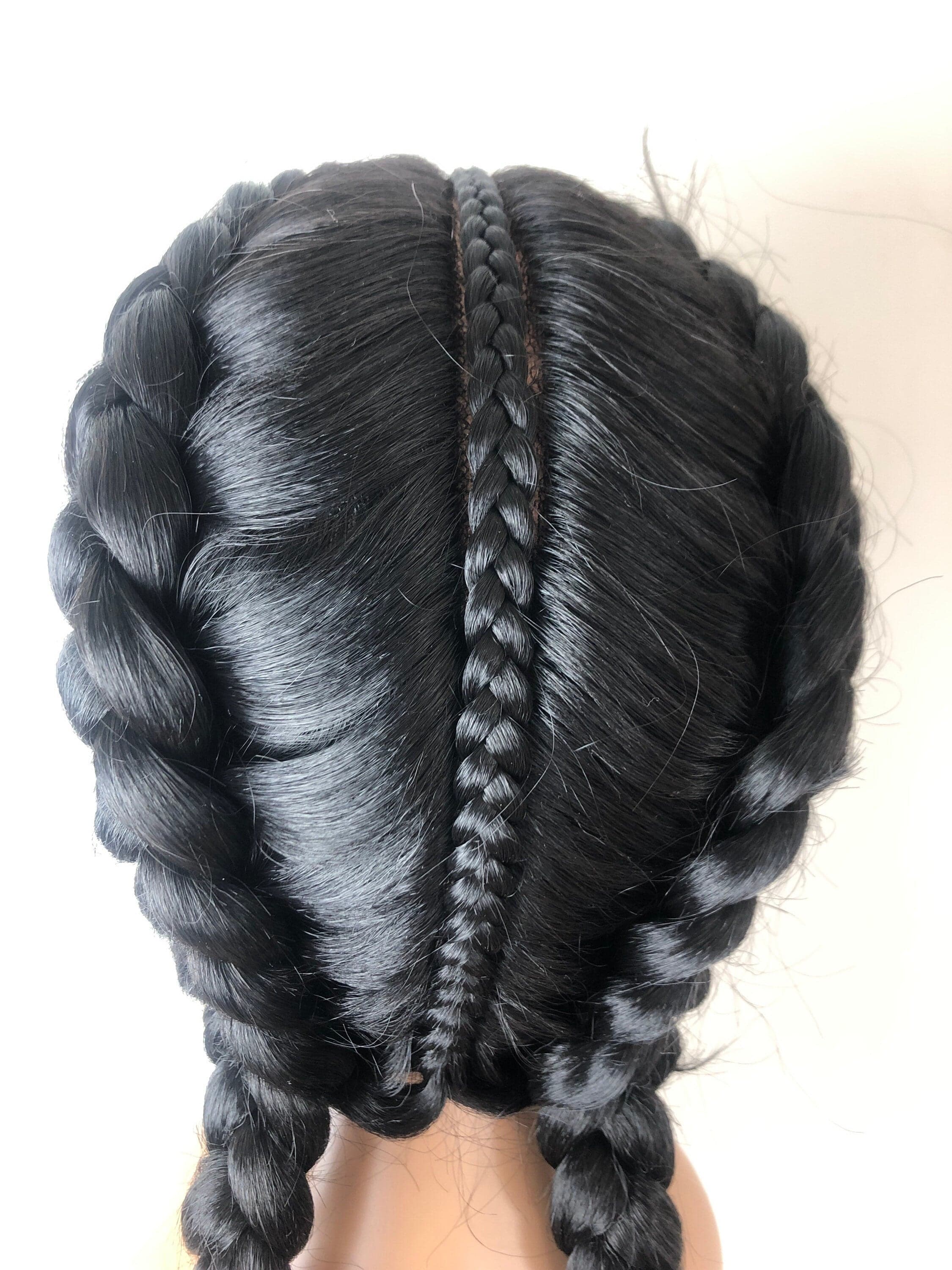 28” Black Dutch Braided Lace Front Wig Pre Plucked Hair Line & Baby Hairs - Thumbnail 5