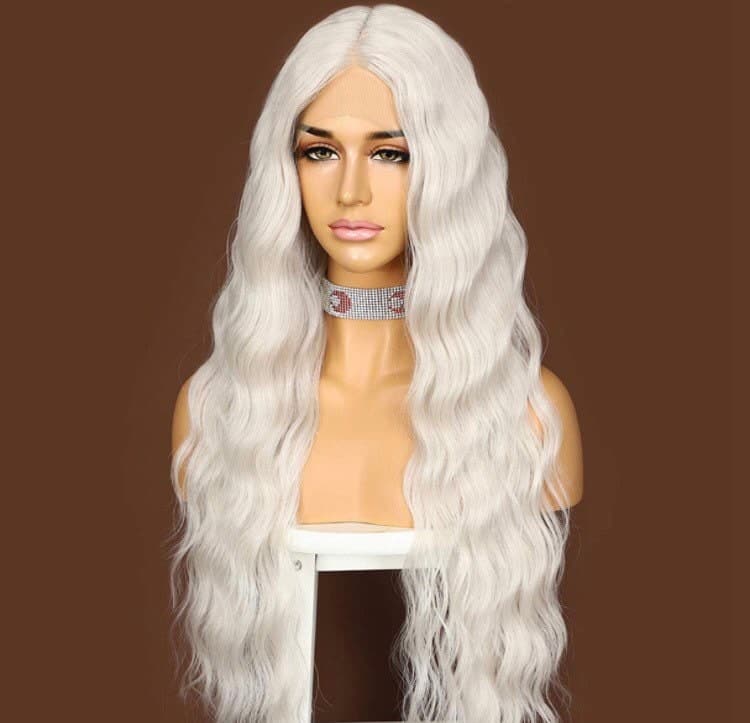 24” white platinum blonde summer wavy Lace Front Wig *NEW* 5” front lace middle part - Thumbnail 6