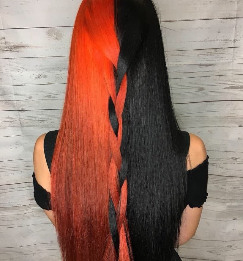 24” Orange & Black 2 Tone split dye straight lace front wig . Arrives New