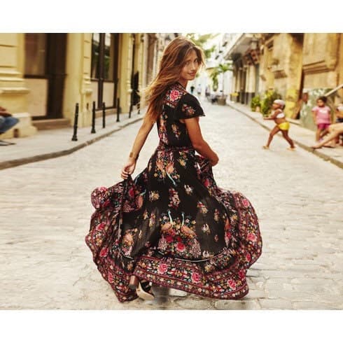 Black Floral Boho Dress - S