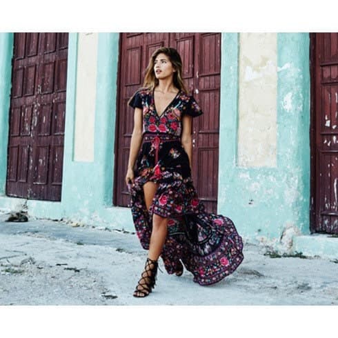 Black Floral Boho Dress - S - Thumbnail 2