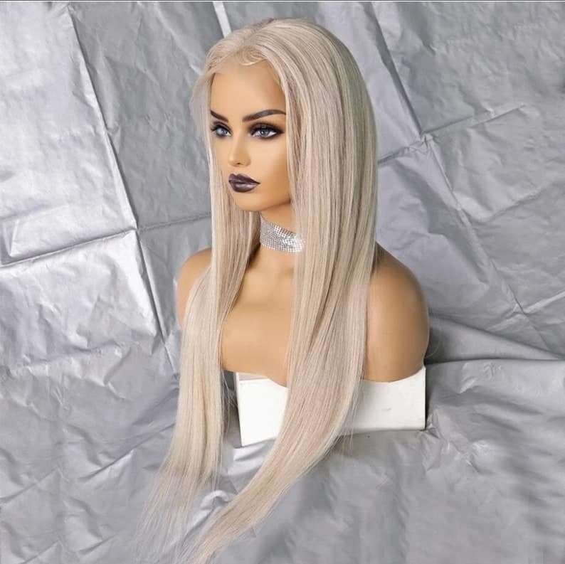 White Human Hair Lace Front Wigs Virgin Remy Glueless Lacewig - White Blonde / 20 - Thumbnail 5