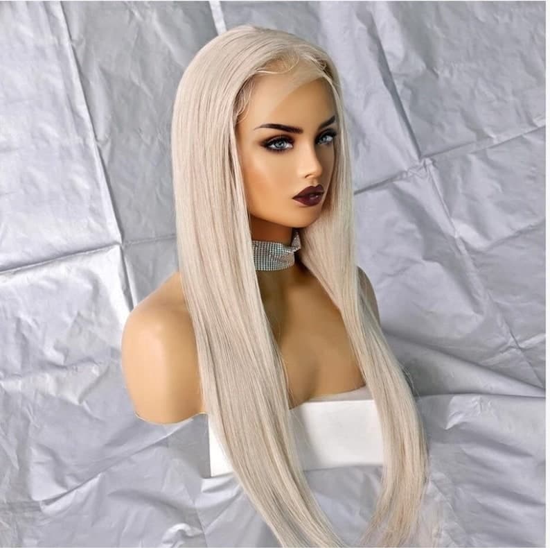 White Human Hair Lace Front Wigs Virgin Remy Glueless Lacewig - White Blonde / 20 - Thumbnail 4