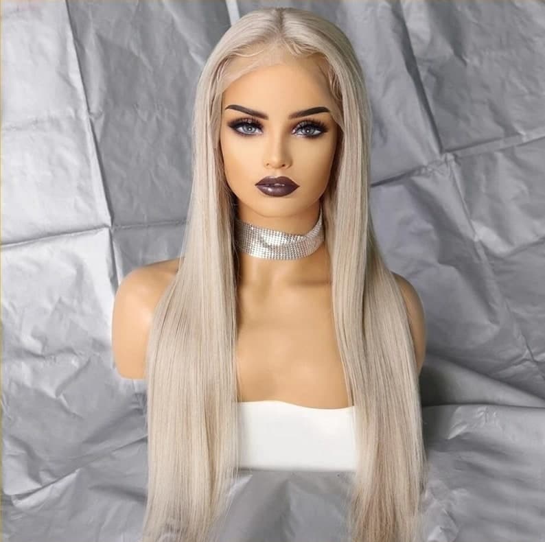 White Human Hair Lace Front Wigs Virgin Remy Glueless Lacewig - White Blonde / 20 - Thumbnail 3
