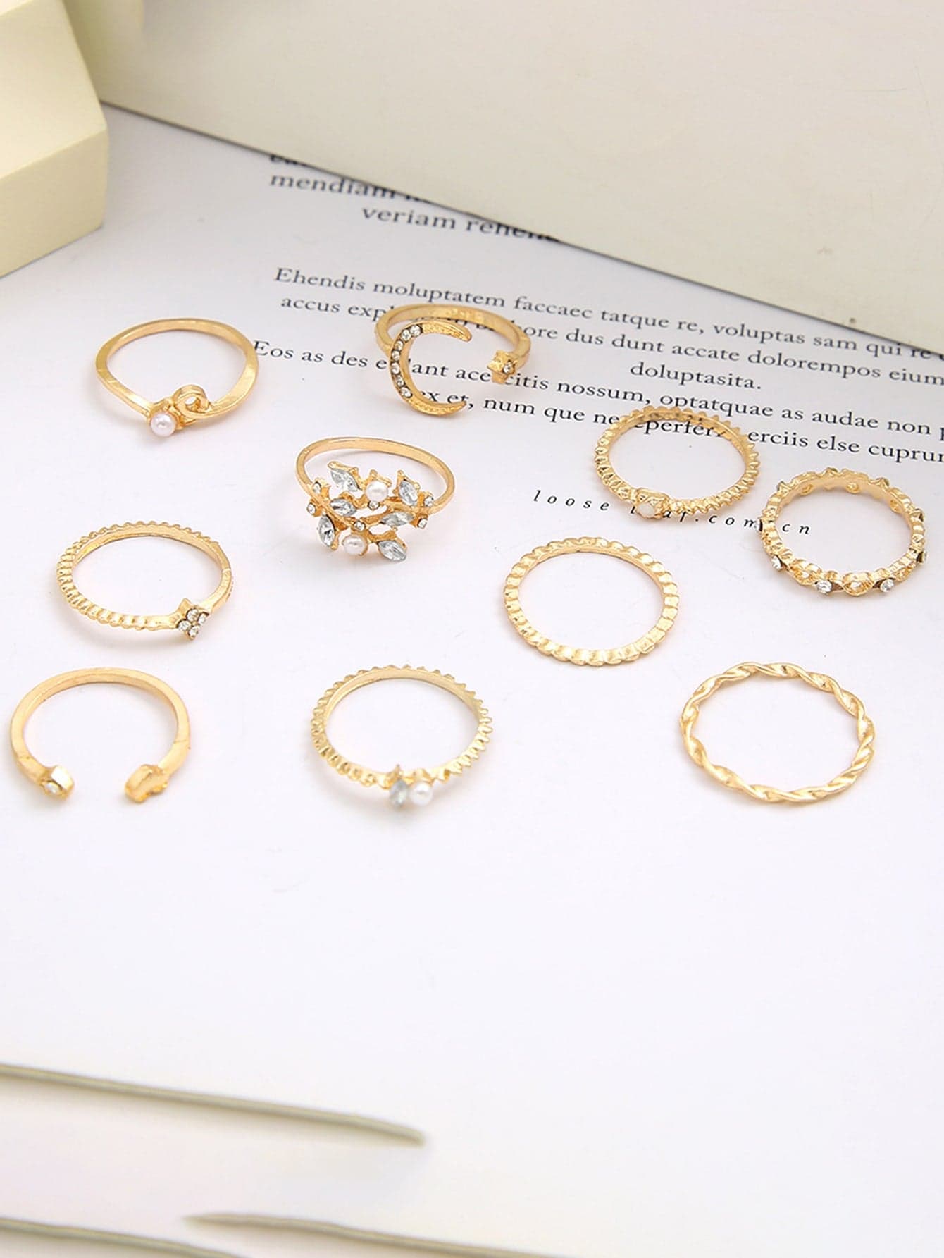 10pcs/set Rhinestone Decor Ring - one-size - Thumbnail 4