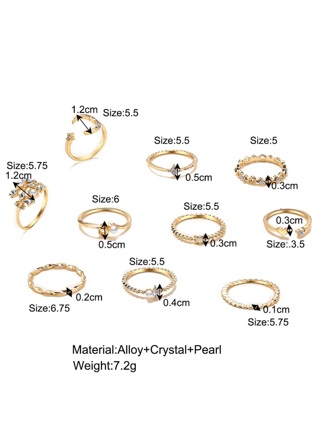 10pcs/set Rhinestone Decor Ring - one-size - Thumbnail 5