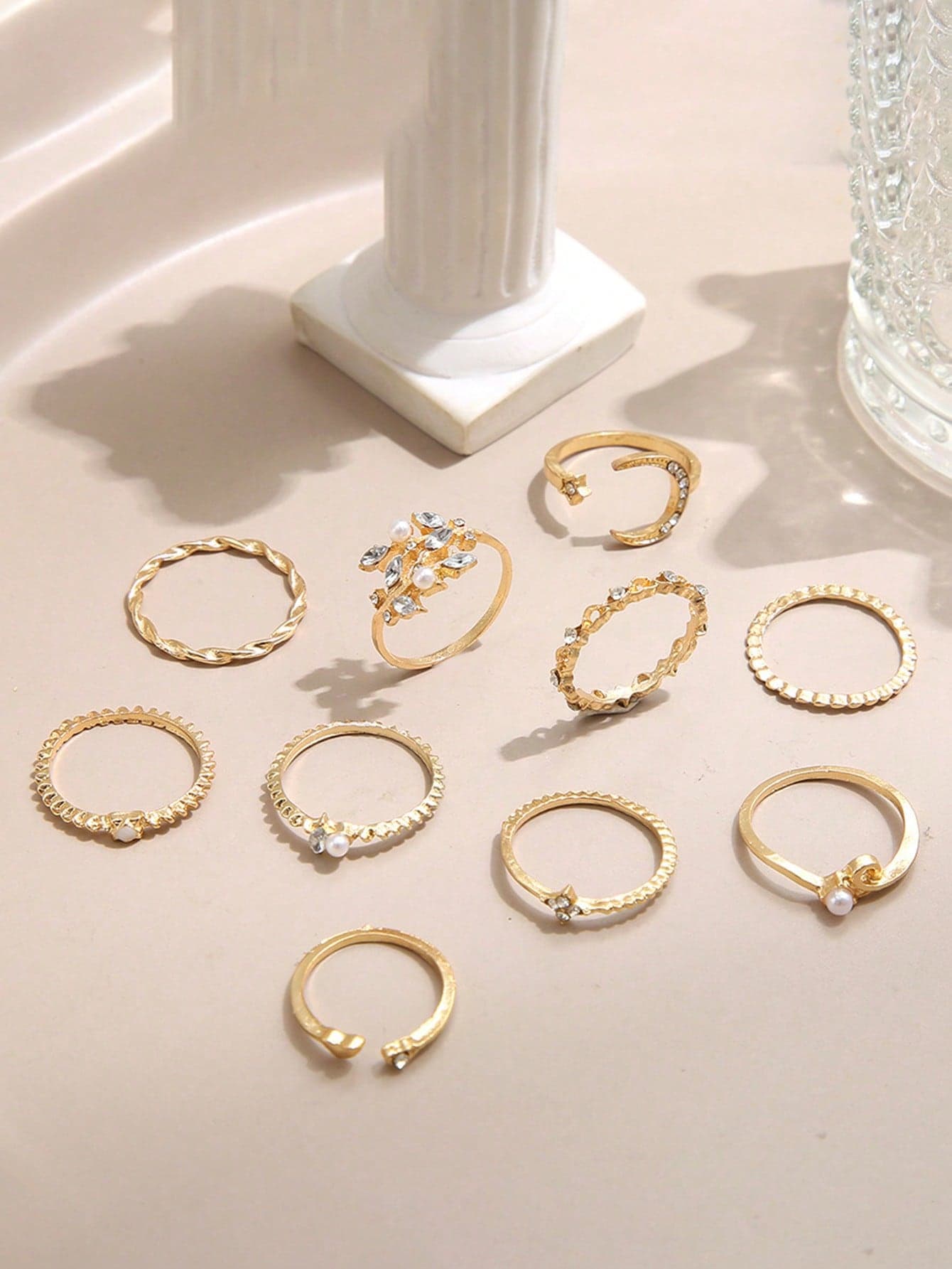 10pcs/set Rhinestone Decor Ring - one-size - Thumbnail 2