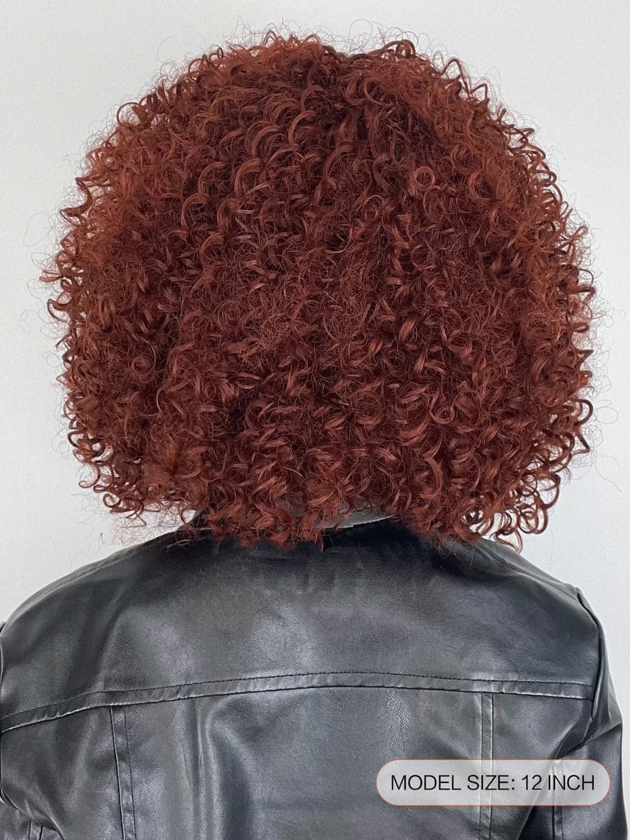 Brown Red Curly Wig with Bangs - Thumbnail 2