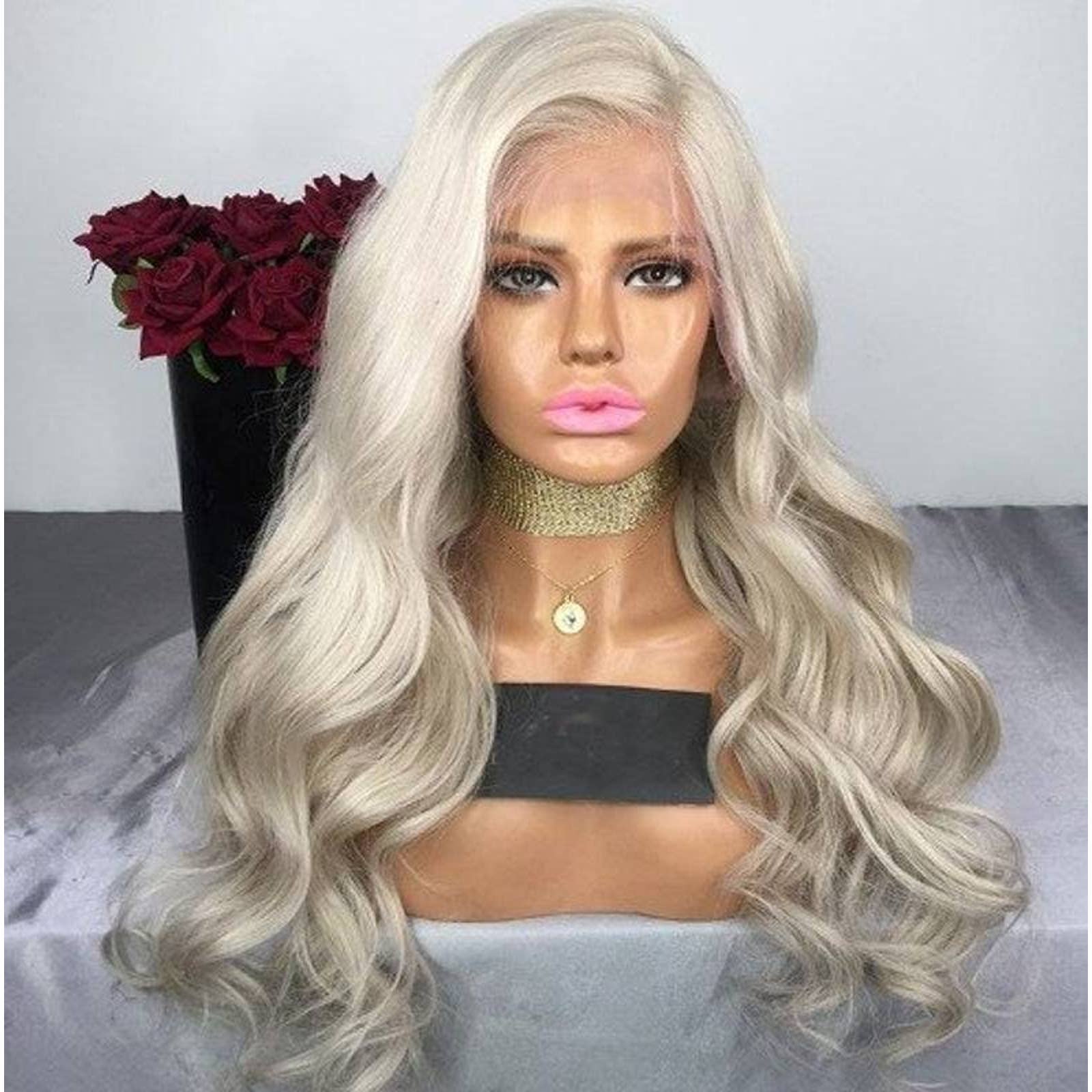 White Blonde//Icy// Lace Front Wig//Goddess//Wig//Ready to Ship//NWT//Human Hair//Synthetic Wig//Natural// Wavy//Stunning Wig//Beautiful// - Thumbnail 2