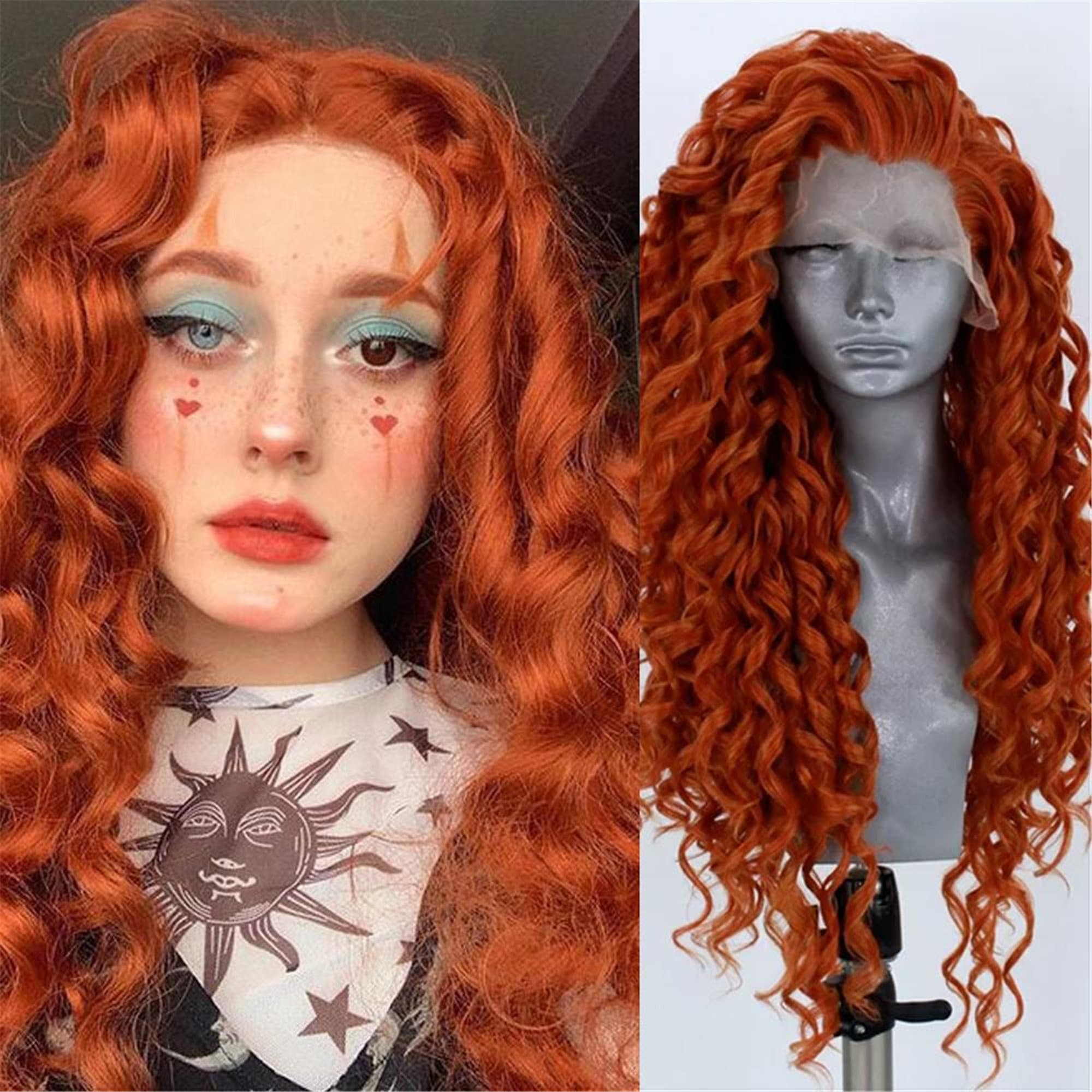 Copper Red Lace Front Wig, Long Wavy Synthetic Wigs, Heat Resistant Lace Front Wig, Copper Red Transparent Wavy Wig , Gifts For Women
