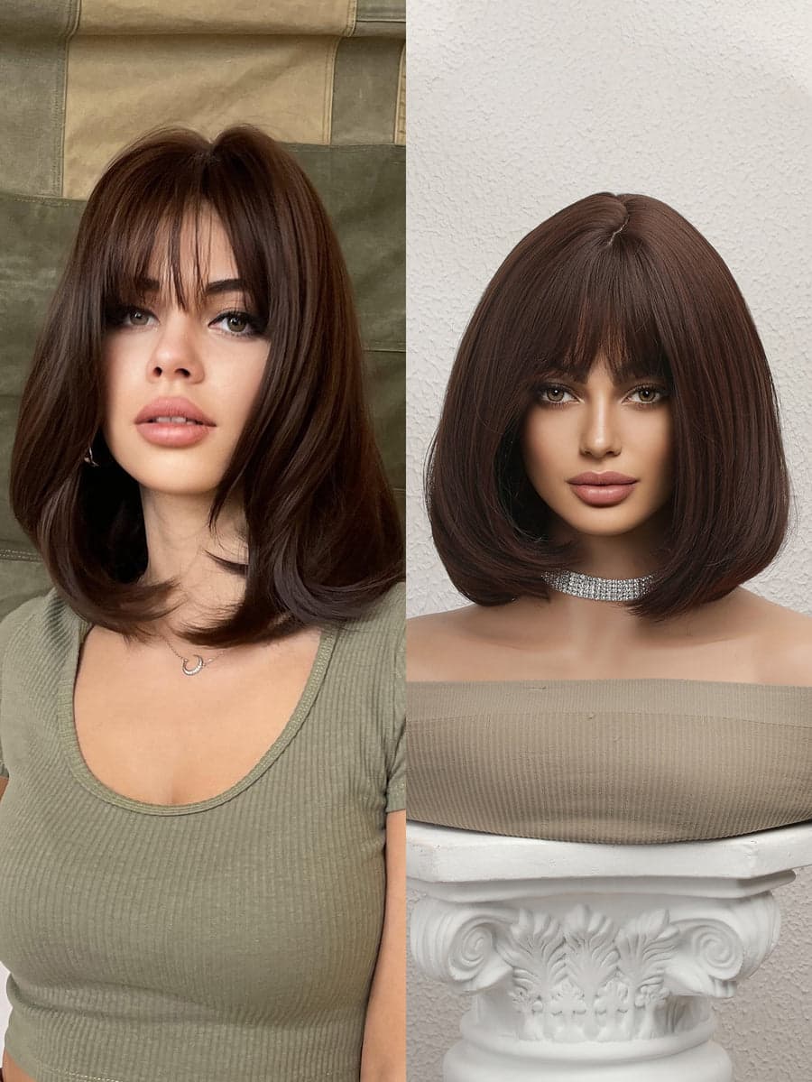 Brown Wig with Bangs - Thumbnail 4