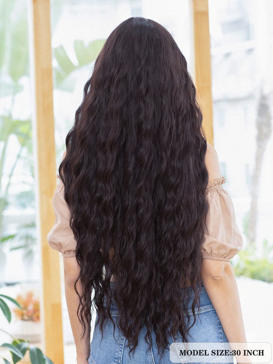 Dark Brown Wavy Full Wig - Thumbnail 9
