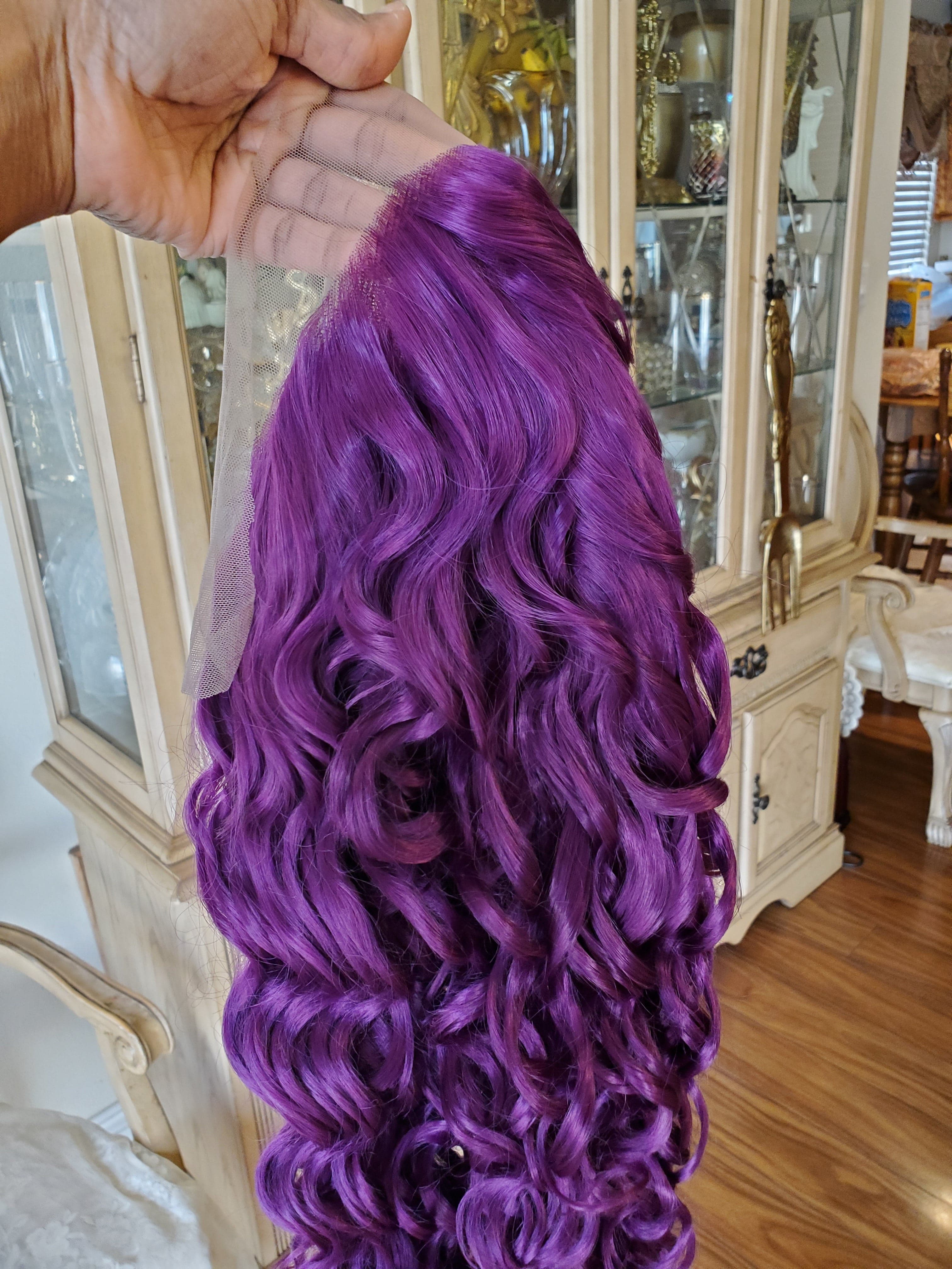 Purple Curly Lace Front Wig - Thumbnail 4