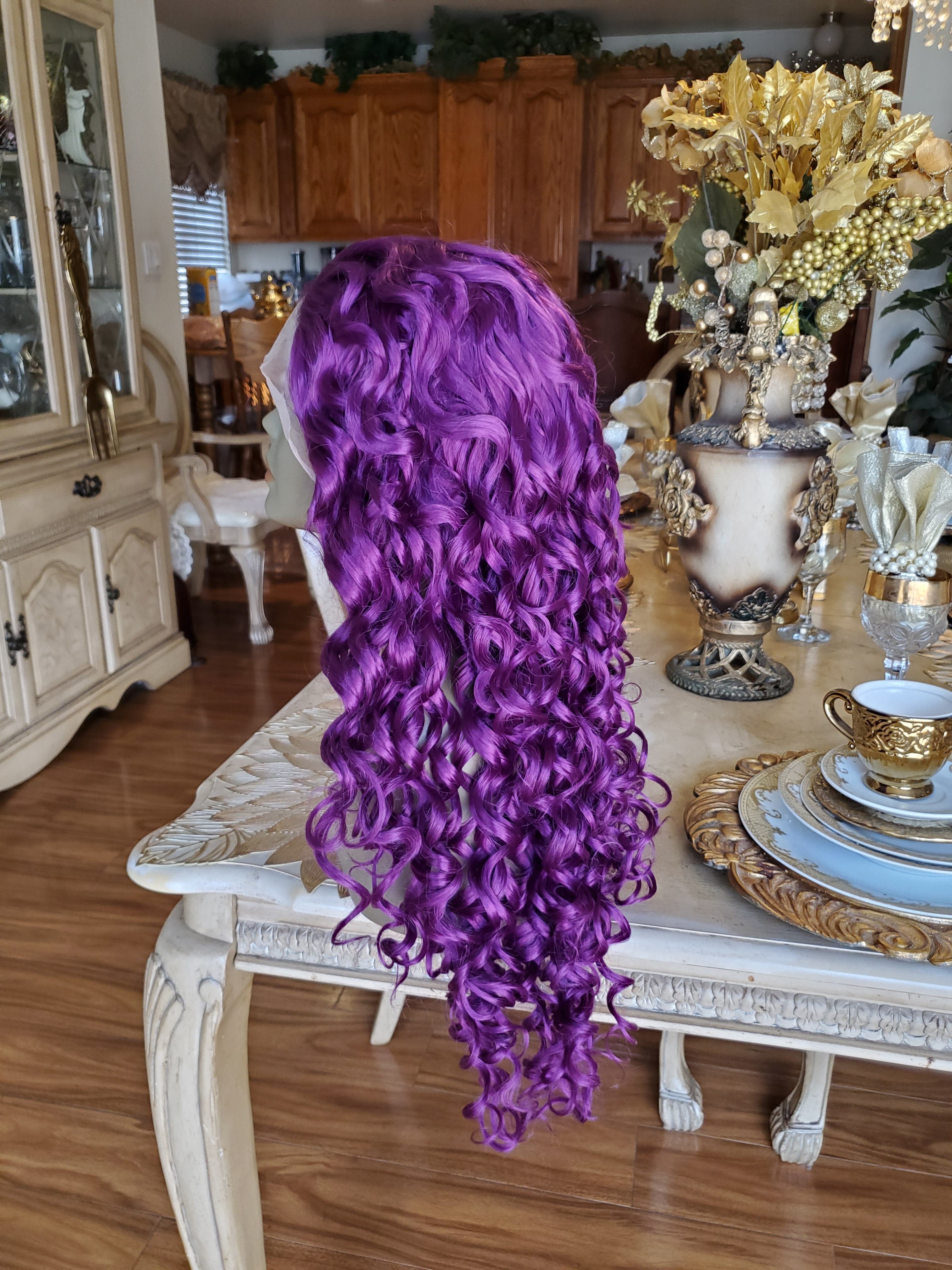 Purple Curly Lace Front Wig - Thumbnail 17