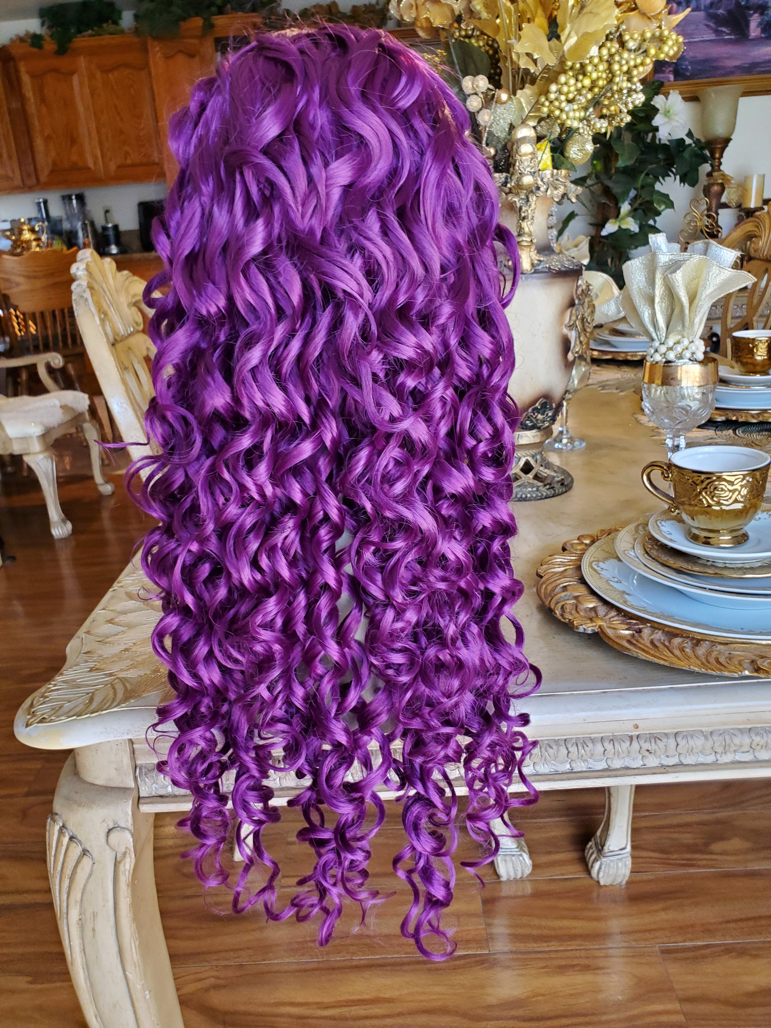 Purple Curly Lace Front Wig - Thumbnail 16