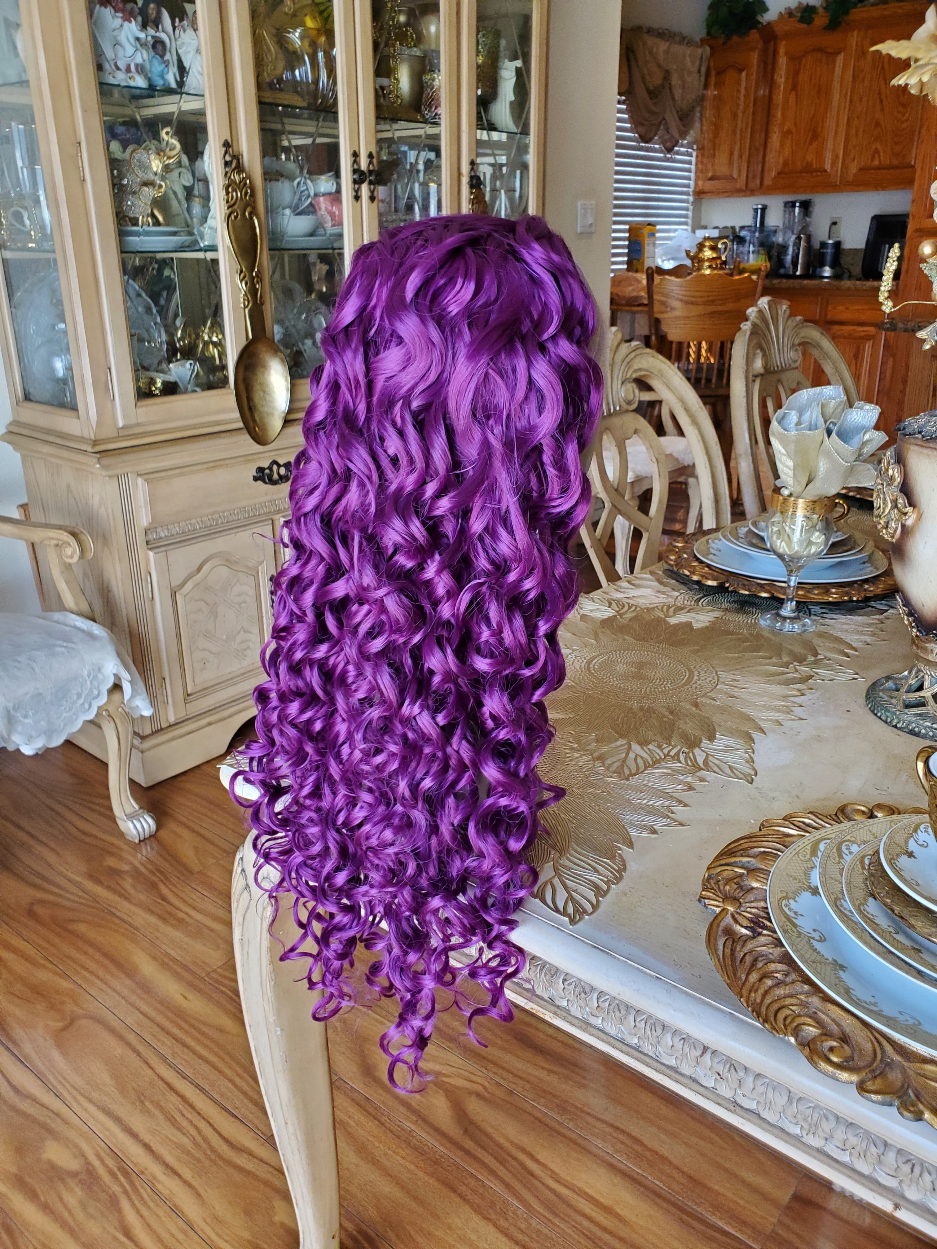 Purple Curly Lace Front Wig - Thumbnail 10