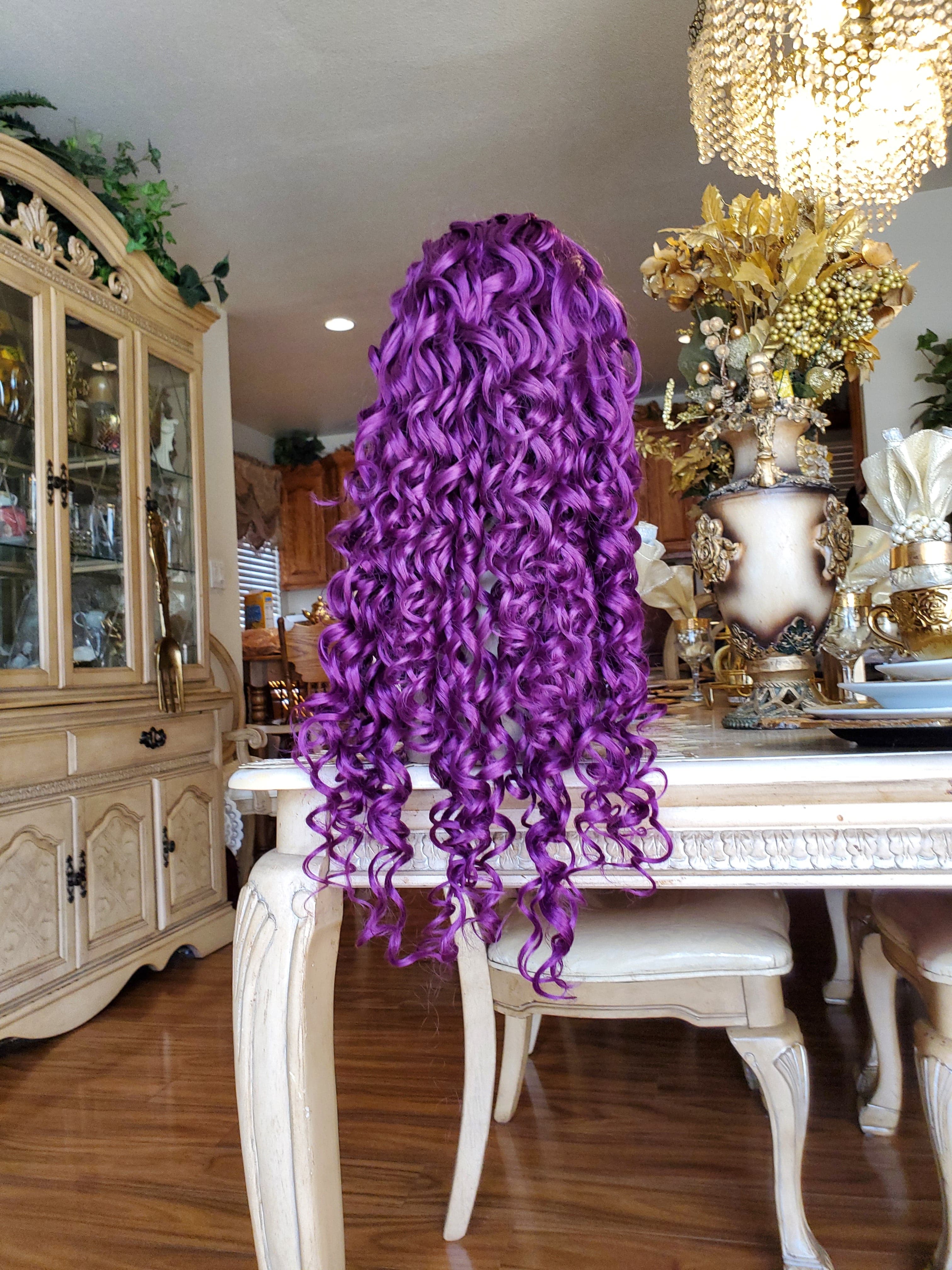 Purple Curly Lace Front Wig - Thumbnail 8