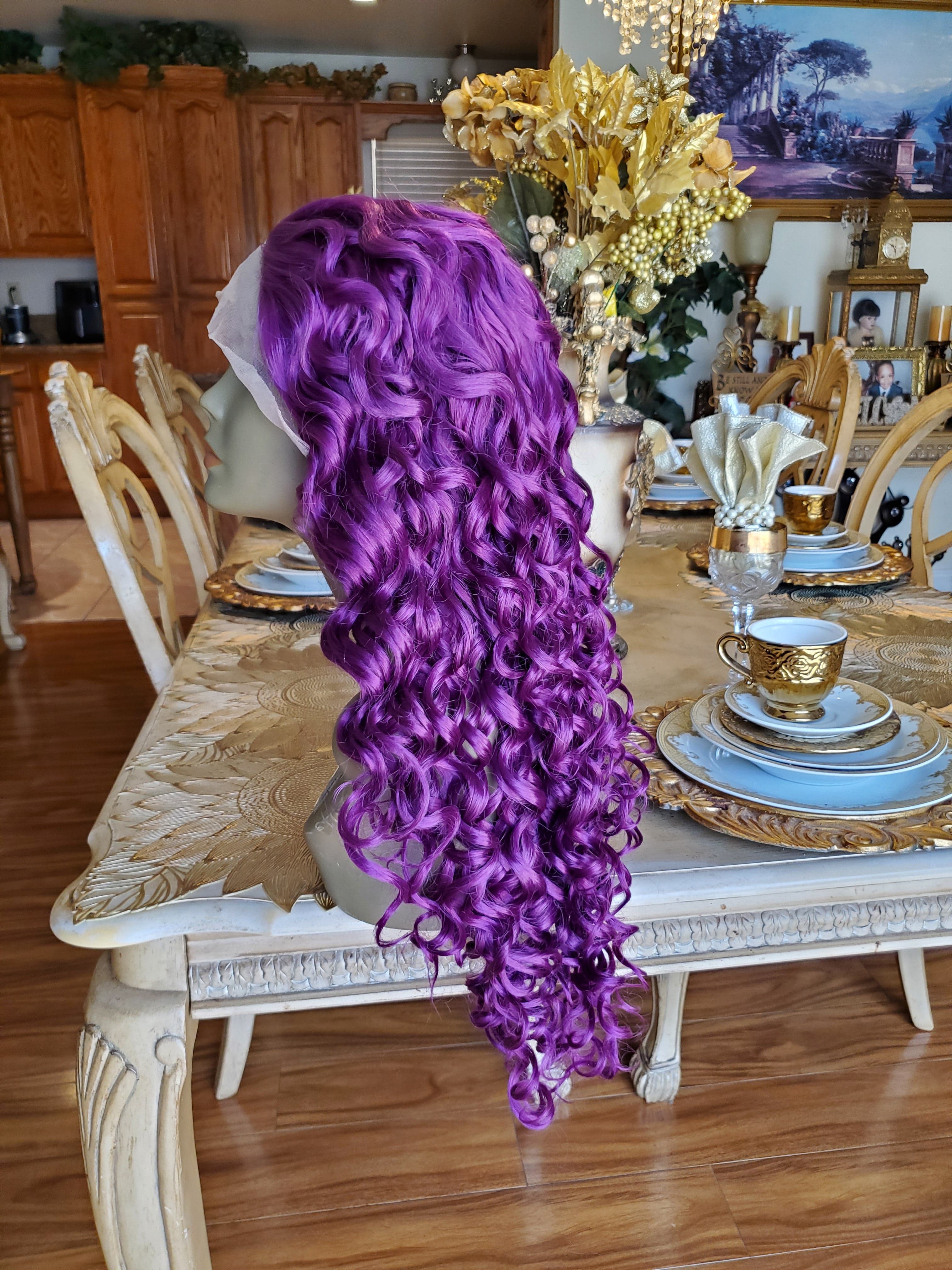 Purple Curly Lace Front Wig - Thumbnail 18