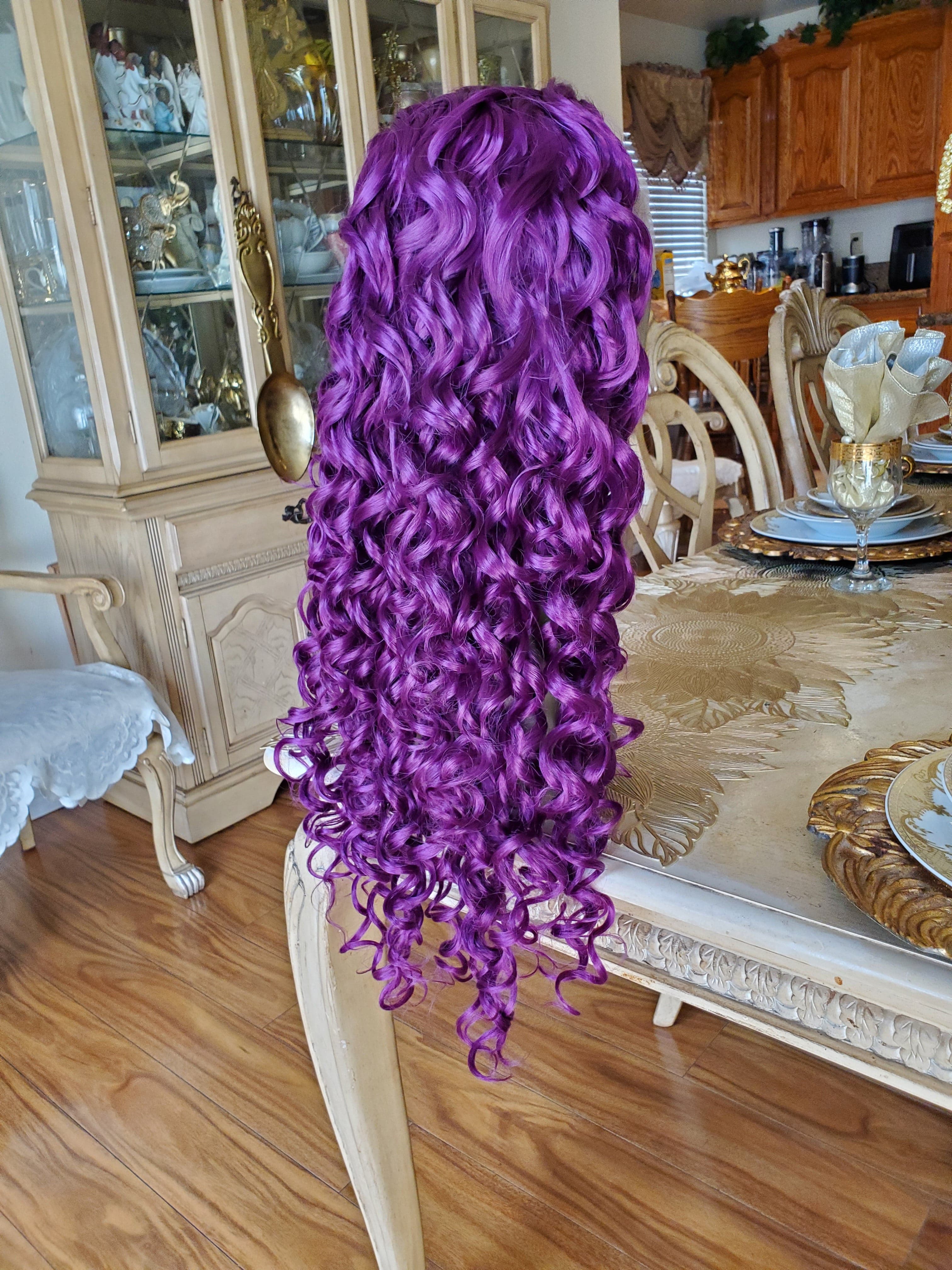 Purple Curly Lace Front Wig - Thumbnail 11